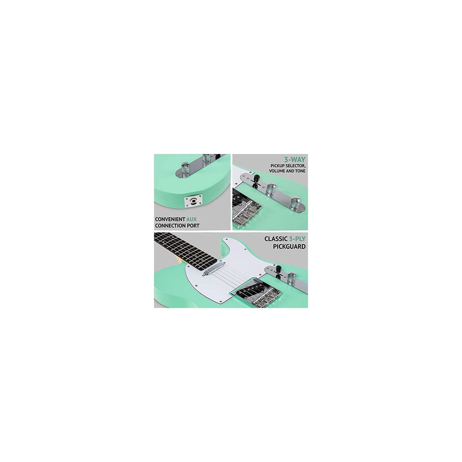 LyxPro 39” Electric Telecaster Guitar | Solid Full-Size Paulownia Wood Body, 3-Ply Pickguard, C-Shape Neck, Ashtray Bridge, Quality Gear Tuners,