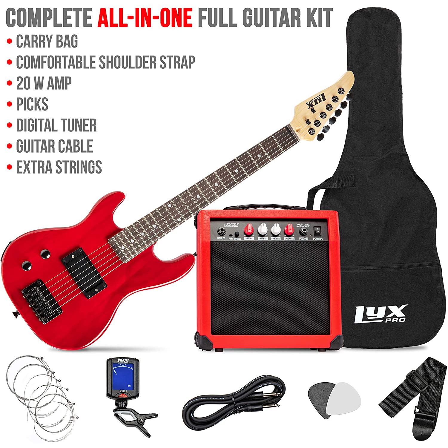 LyxPro Left Hand 30 Inch Electric Guitar Kit for Lefty Kids 3/4 Size Beginner’s Guitar, Amp, Six Strings, Two Picks, Shoulder Strap, Digital Clip On