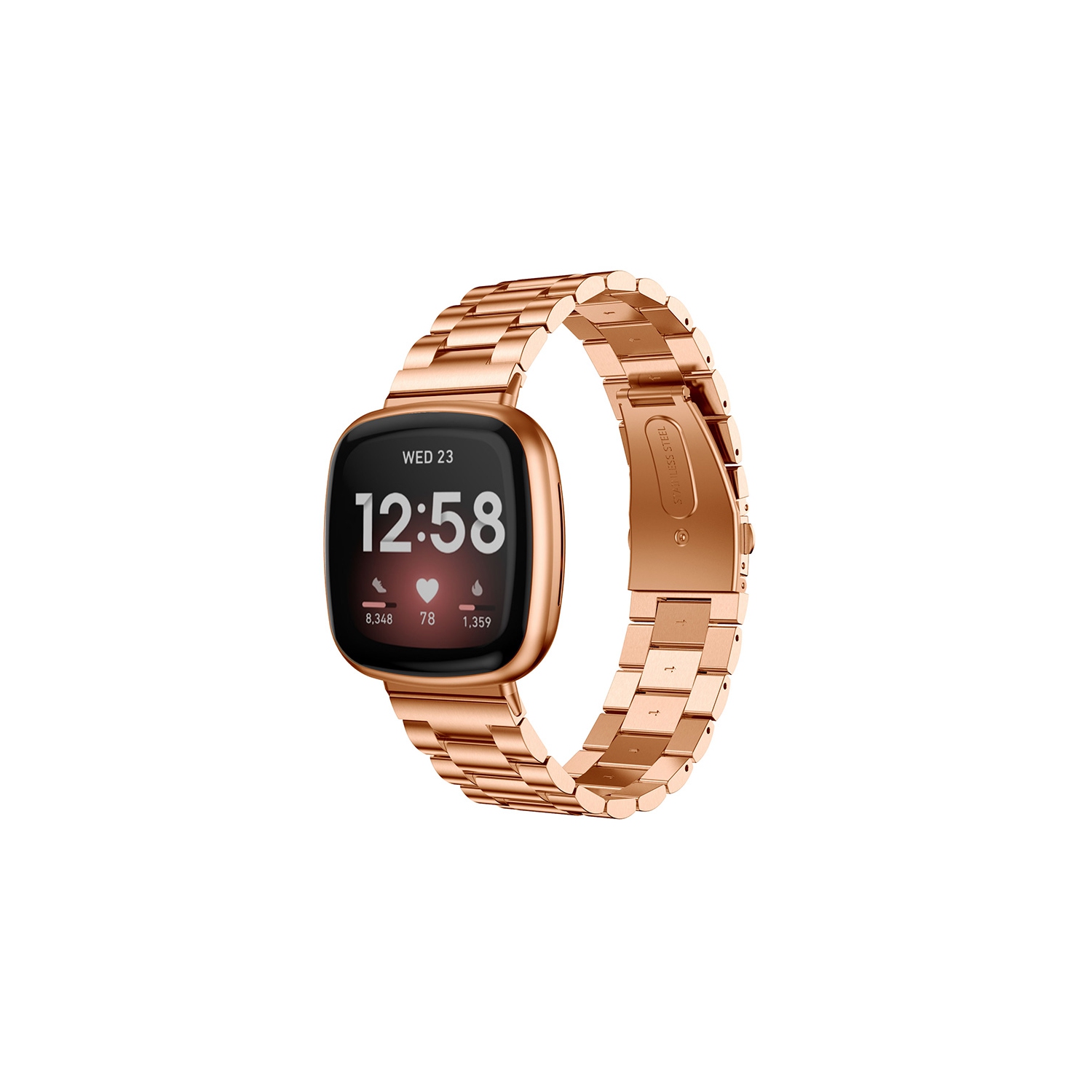 StrapsCo Stainless Steel Bracelet Watch Band for Fitbit Sense - Rose Gold
