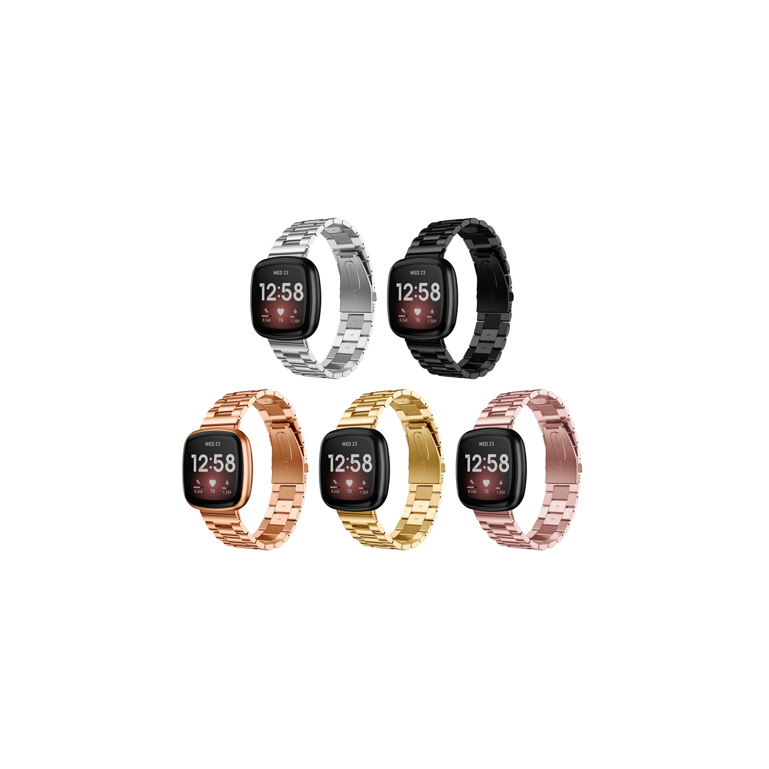 StrapsCo Stainless Steel Bracelet Watch Band for Fitbit Versa 3 - Silver