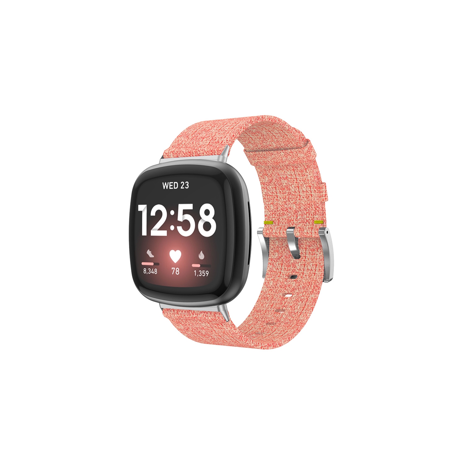 StrapsCo Woven Canvas Watch Band Strap for Fitbit Versa 3 - Coral Pink