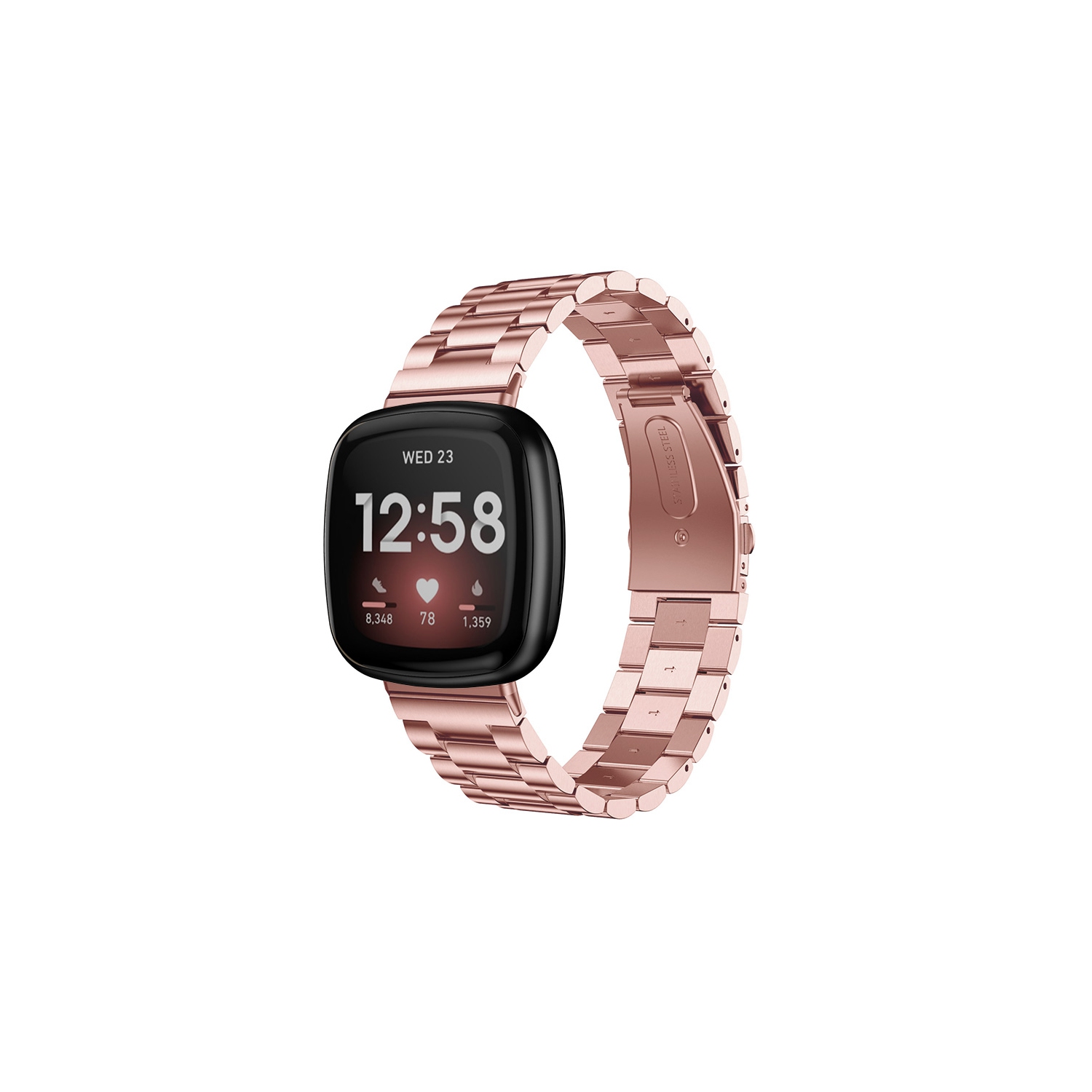 StrapsCo Stainless Steel Bracelet Watch Band for Fitbit Versa 3 - Pink Gold