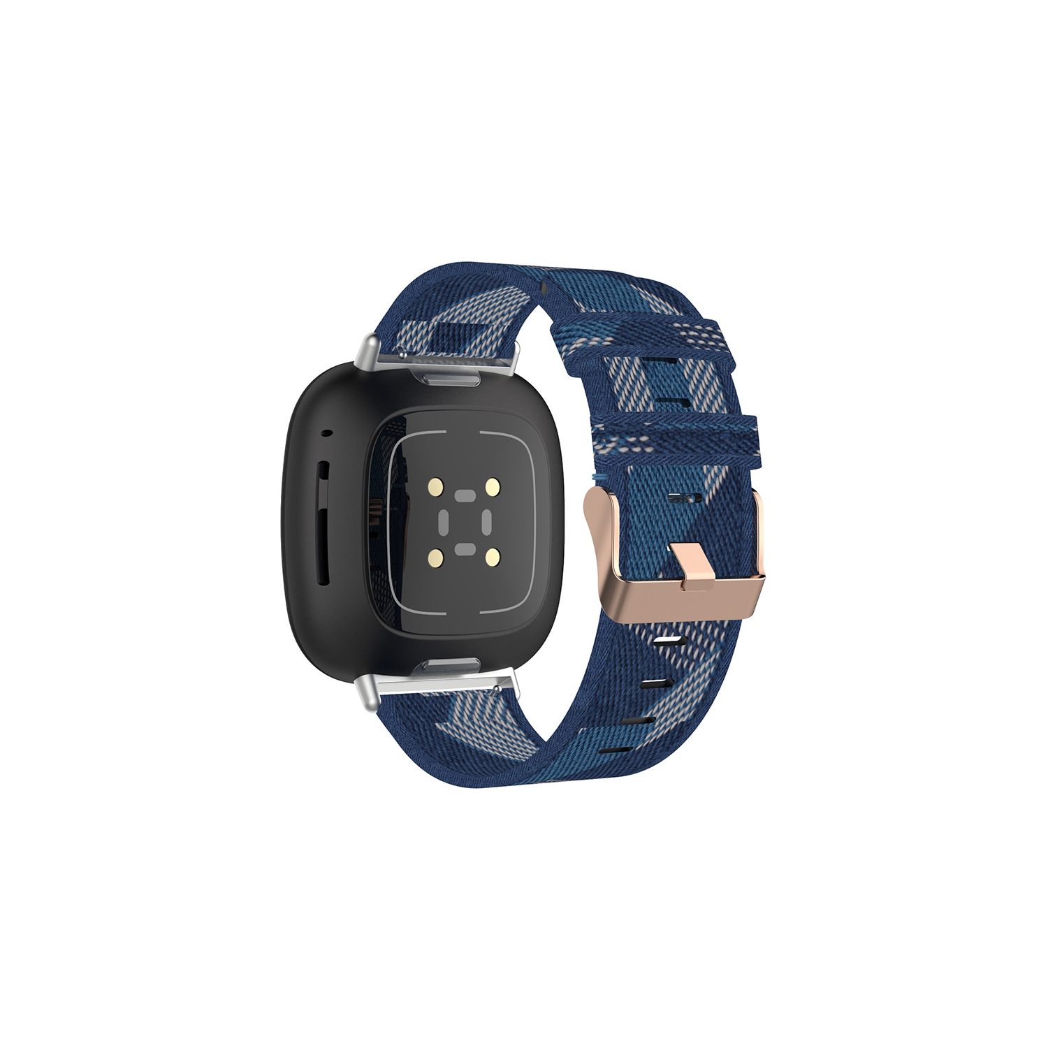 StrapsCo Woven Canvas Replacement Watch Band Strap with Rose Gold Buckle for Fitbit Versa 3 - Blue