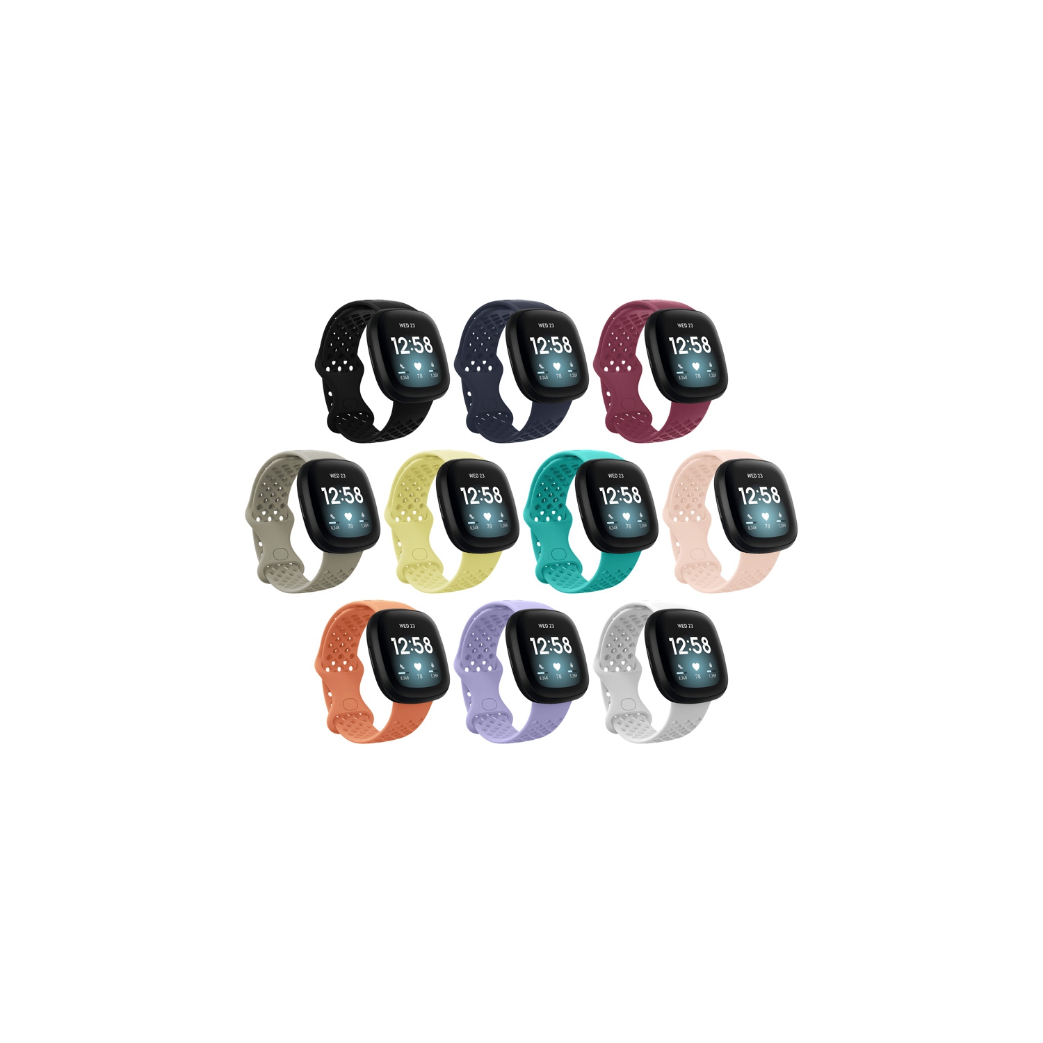 StrapsCo Perforated Silicone Rubber Infinity Watch Band Strap for Fitbit Versa 3 - Short-Medium - Yellow