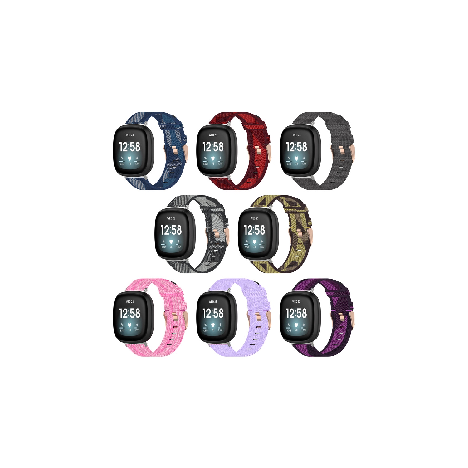 StrapsCo Woven Canvas Replacement Watch Band Strap with Rose Gold Buckle for Fitbit Versa 3 - Pink