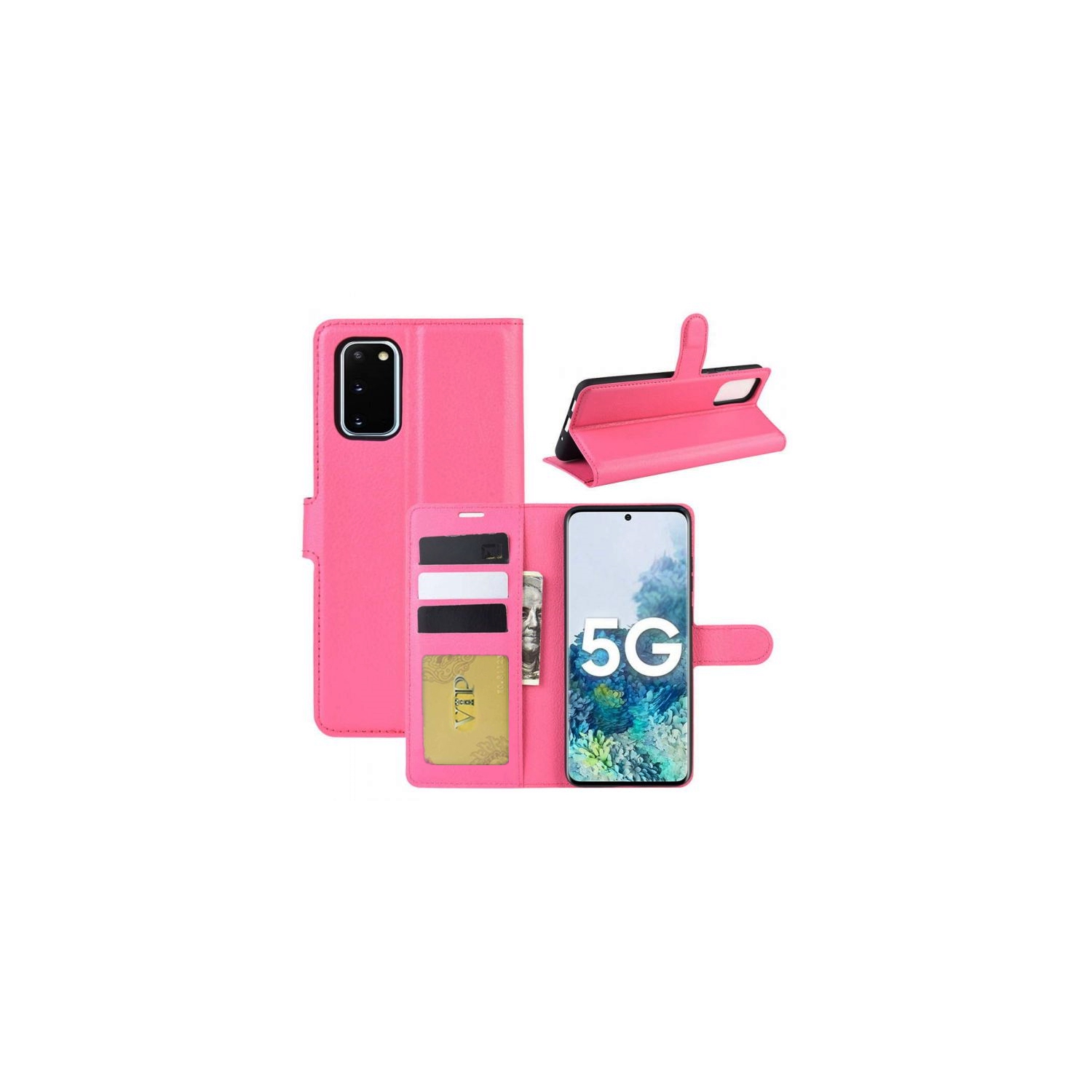 [CS] Samsung Galaxy S20 FE 5G 2020 Case, Magnetic Leather Folio Wallet Flip Case Cover with Card Slot, Hot Pink