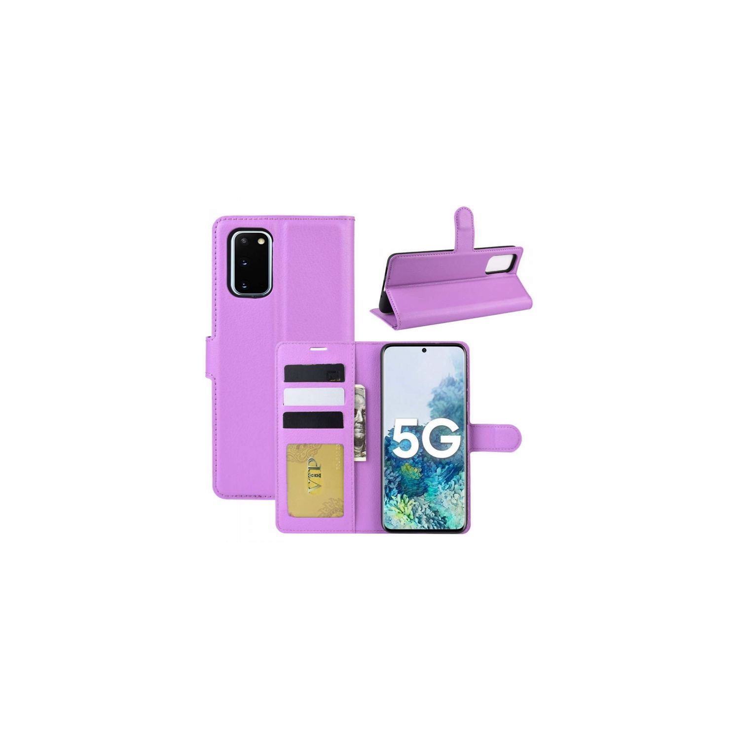 [CS] Samsung Galaxy S20 FE 5G 2020, étui folio portefeuille en cuir magnétique à rabat avec fente pour carte, violet