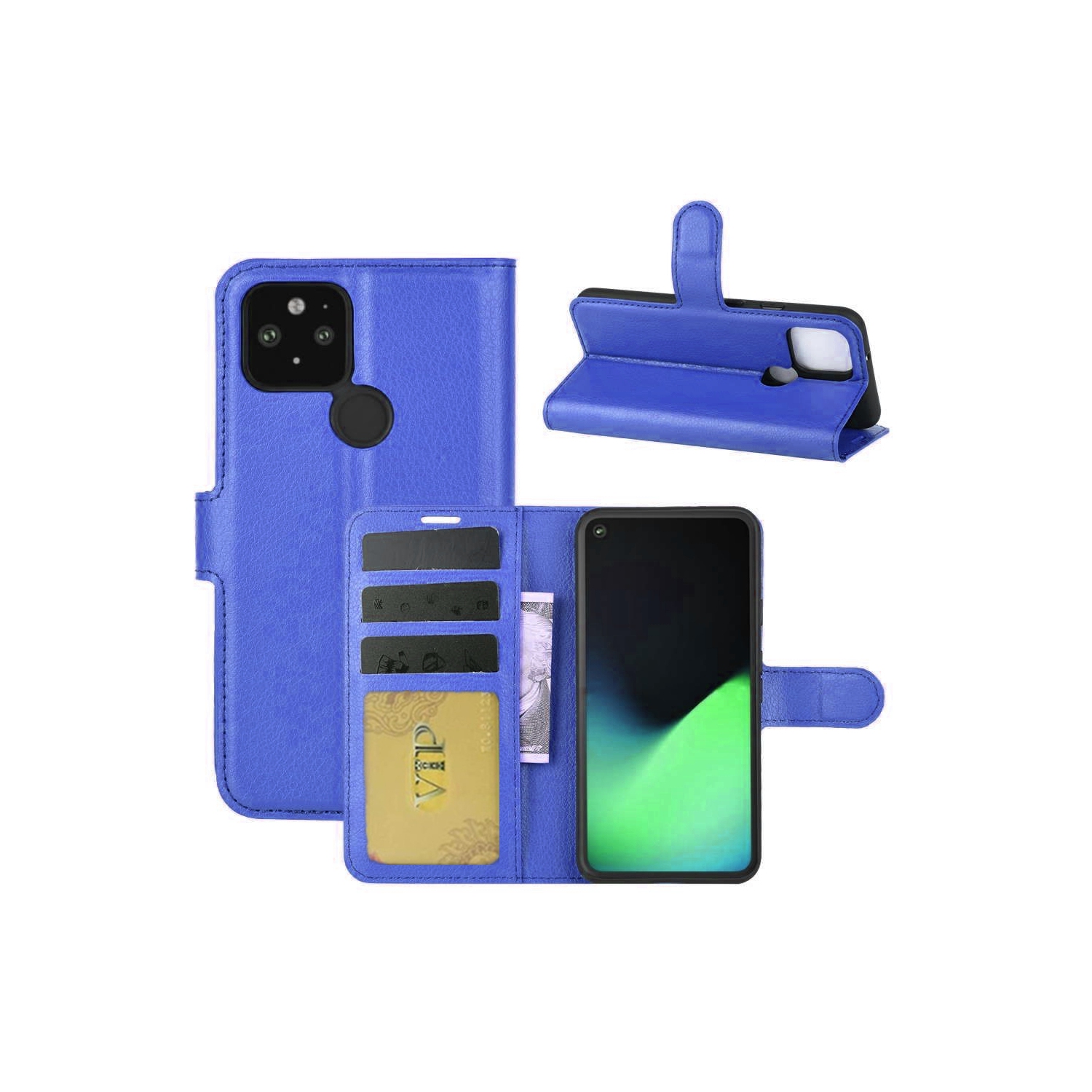 [CS] Google Pixel 5 Case, Magnetic Leather Folio Wallet Flip Case Cover with Card Slot, Navy