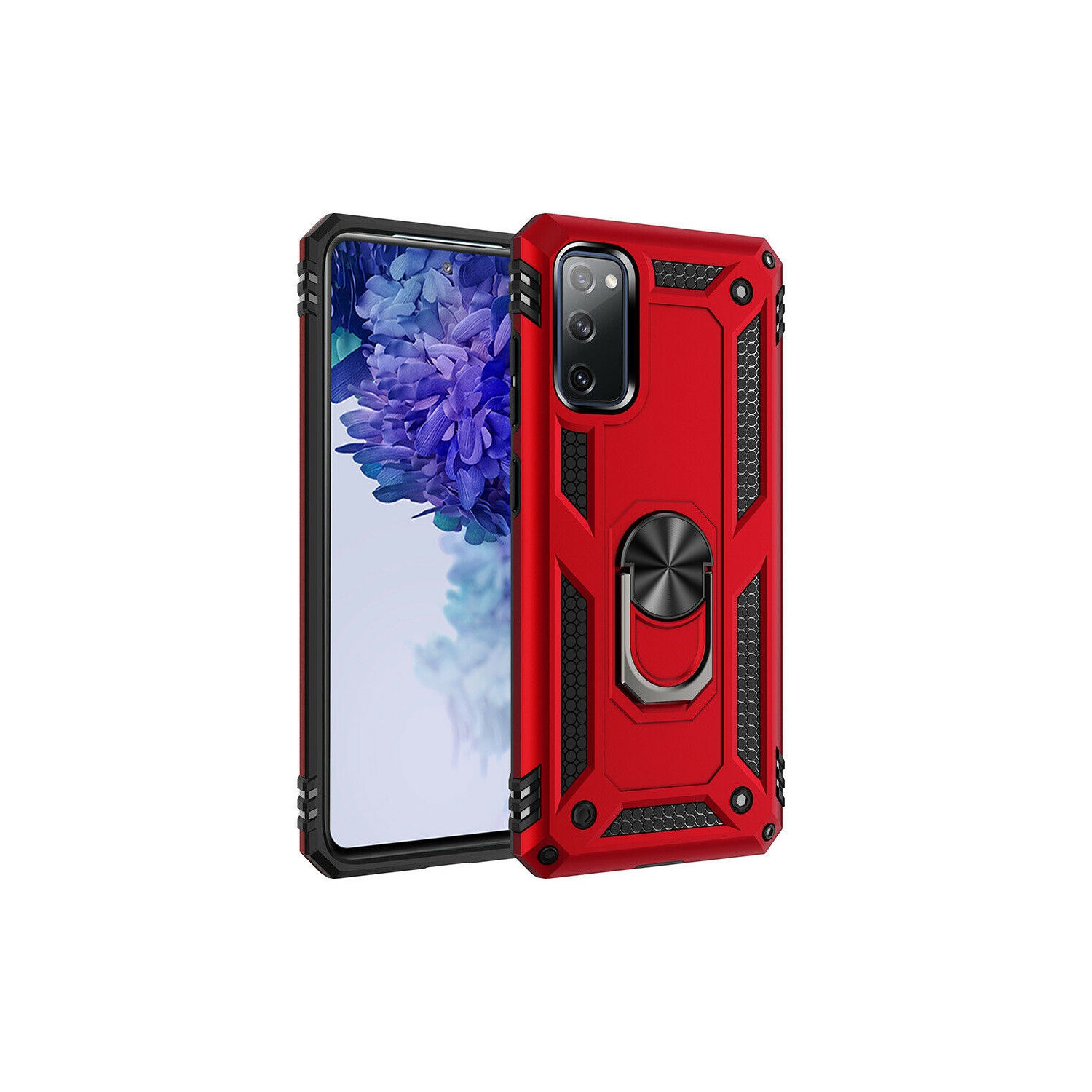 【CSmart】 Anti-Drop Hybrid Magnetic Hard Armor Case with Ring Holder for Samsung Galaxy S20 FE 5G, Red