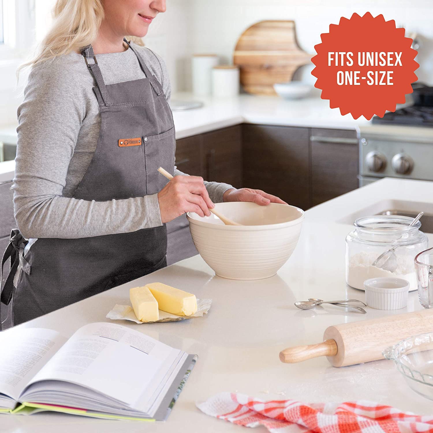 Chef Pomodoro Chef Apron - Top Recommended - Adjustable Pockets, Bibs - Designed for Home, Kitchen, BBQ, Grill Use