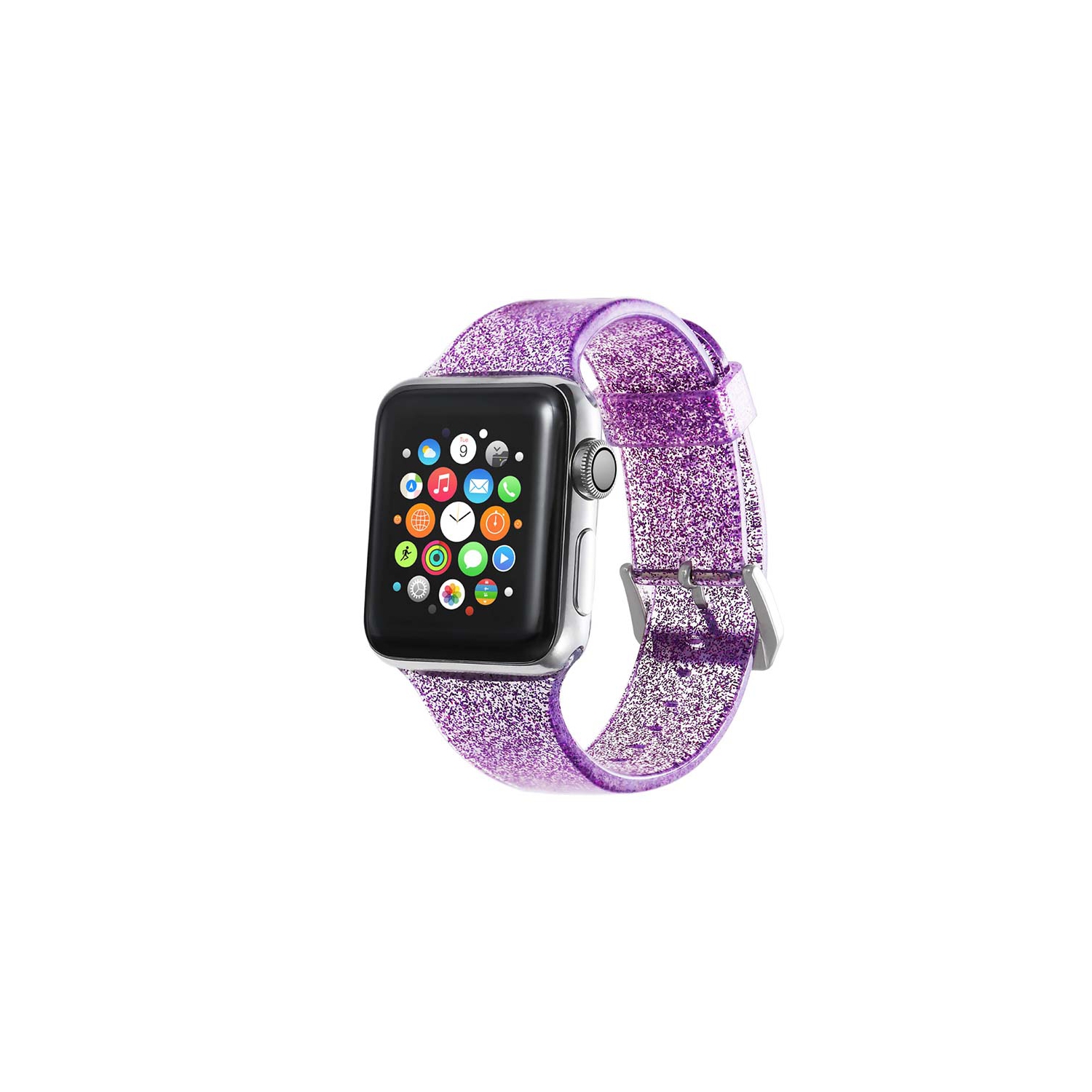 StrapsCo Silicone Rubber Clear Glitter Strap for Apple Watch Band Strap - 38mm - Purple