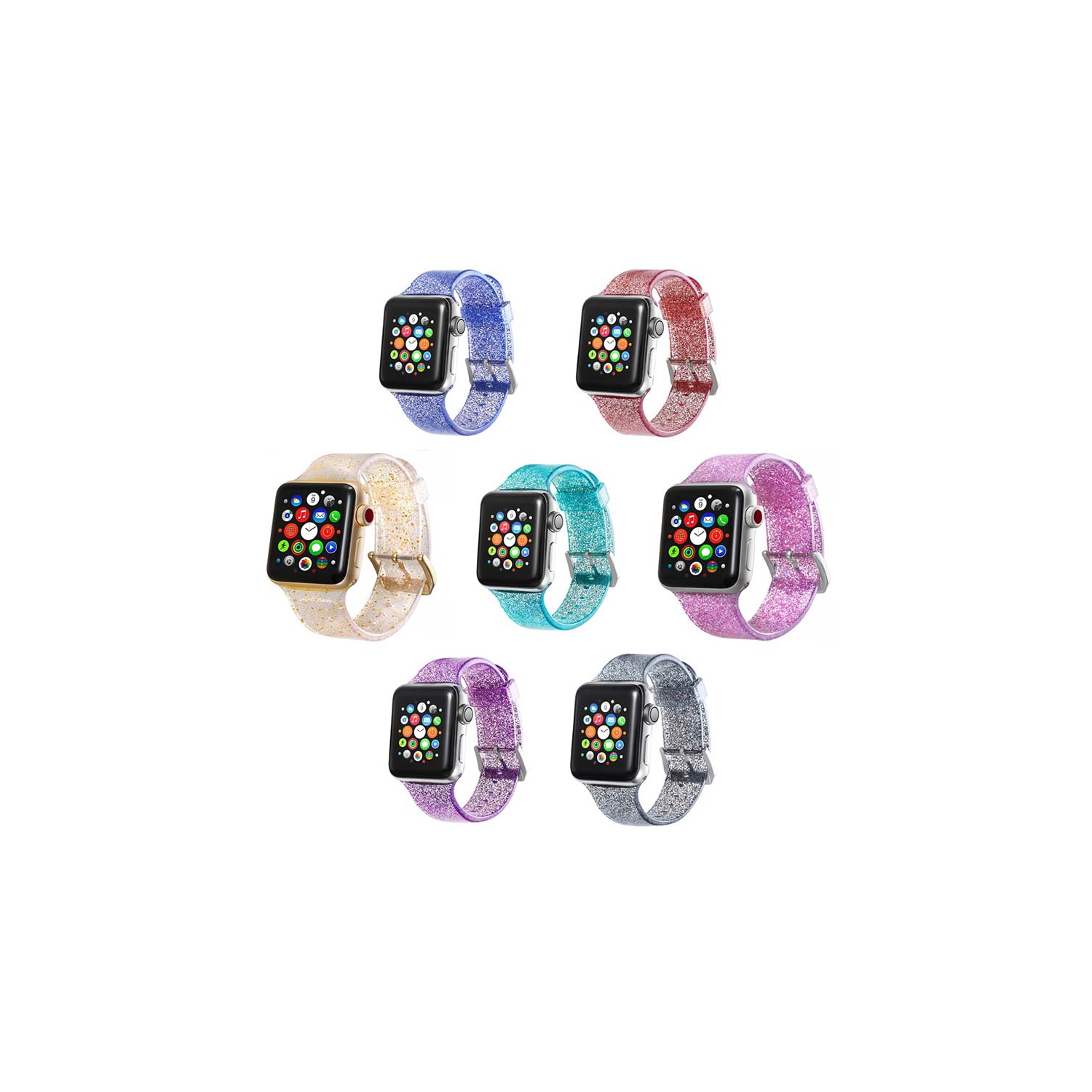 StrapsCo Silicone Rubber Clear Glitter Strap for Apple Watch Band Strap - 38mm - Purple
