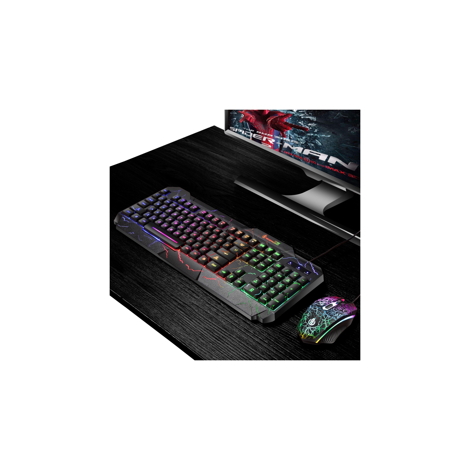 Ensemble clavier de jeu 104 touches rétroéclairé DEL RVB D620 et souris de jeu - conception colorée - Ensemble clavier et souris USB avec fil