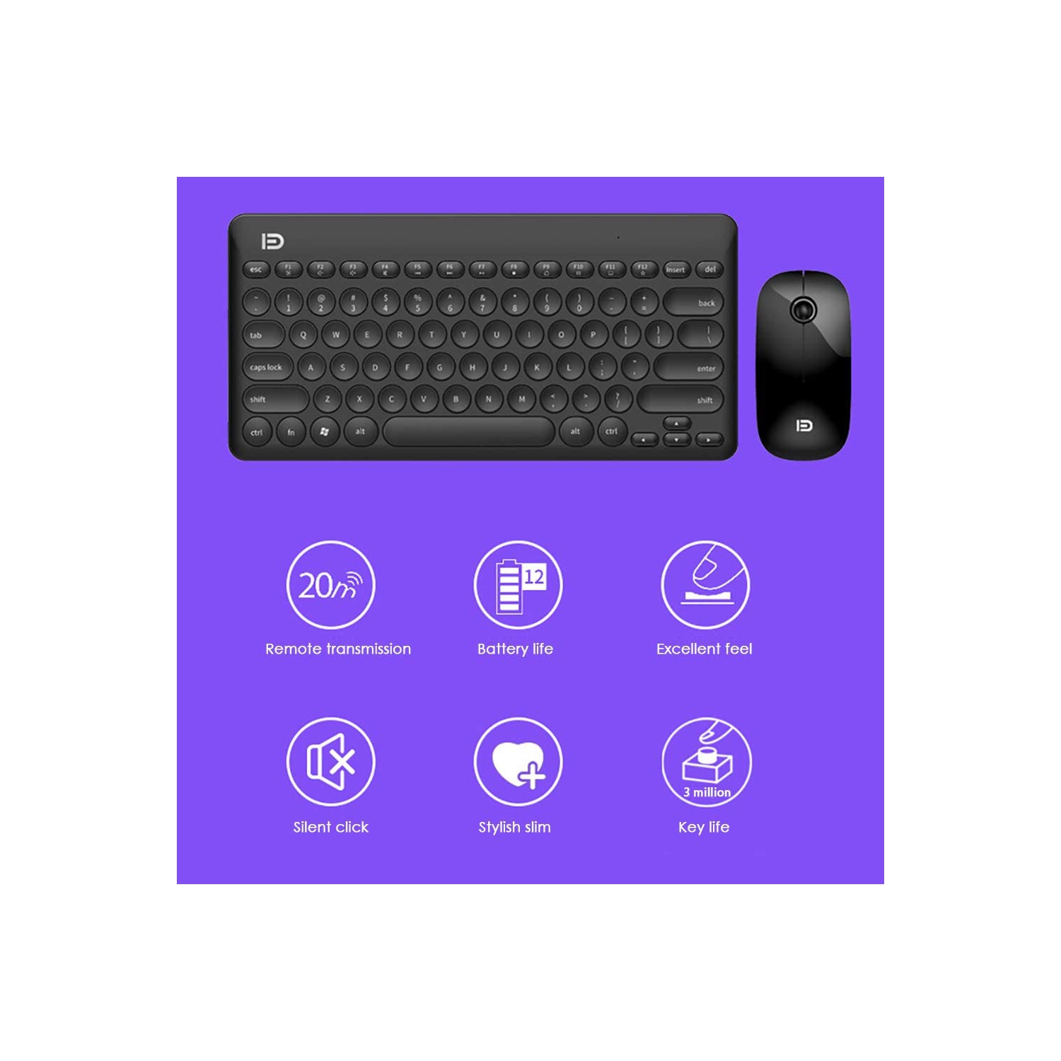 ensemble clavier et souris sans fil ultramince 20 m/66 pi, clavier et souris sans fil Bluetooth IK6620 2,4 ghz silencieux et sans fil capuchon rond