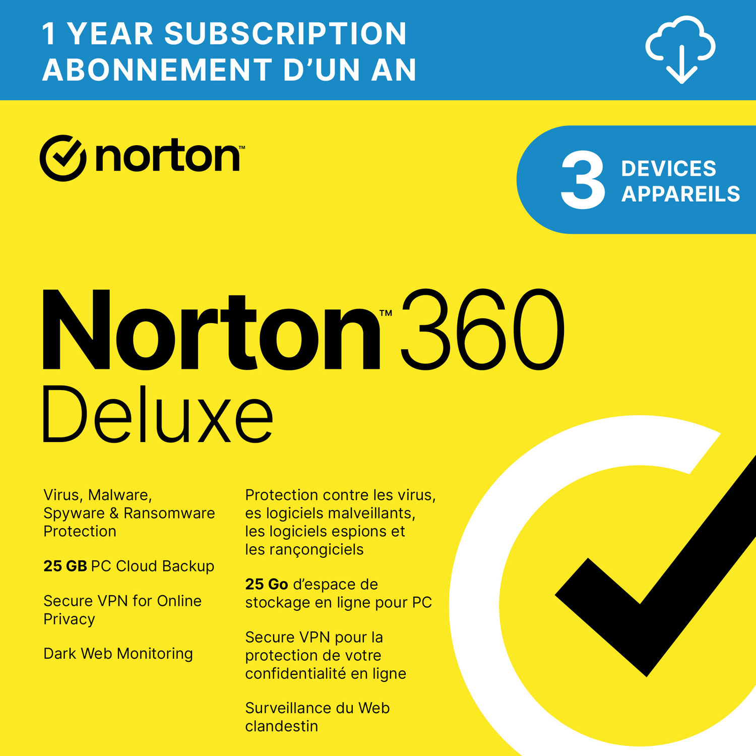 Norton 360 Deluxe (PC/Mac) - 3 Devices - 25GB Cloud Backup - 1-Year Subscription - Digital Download