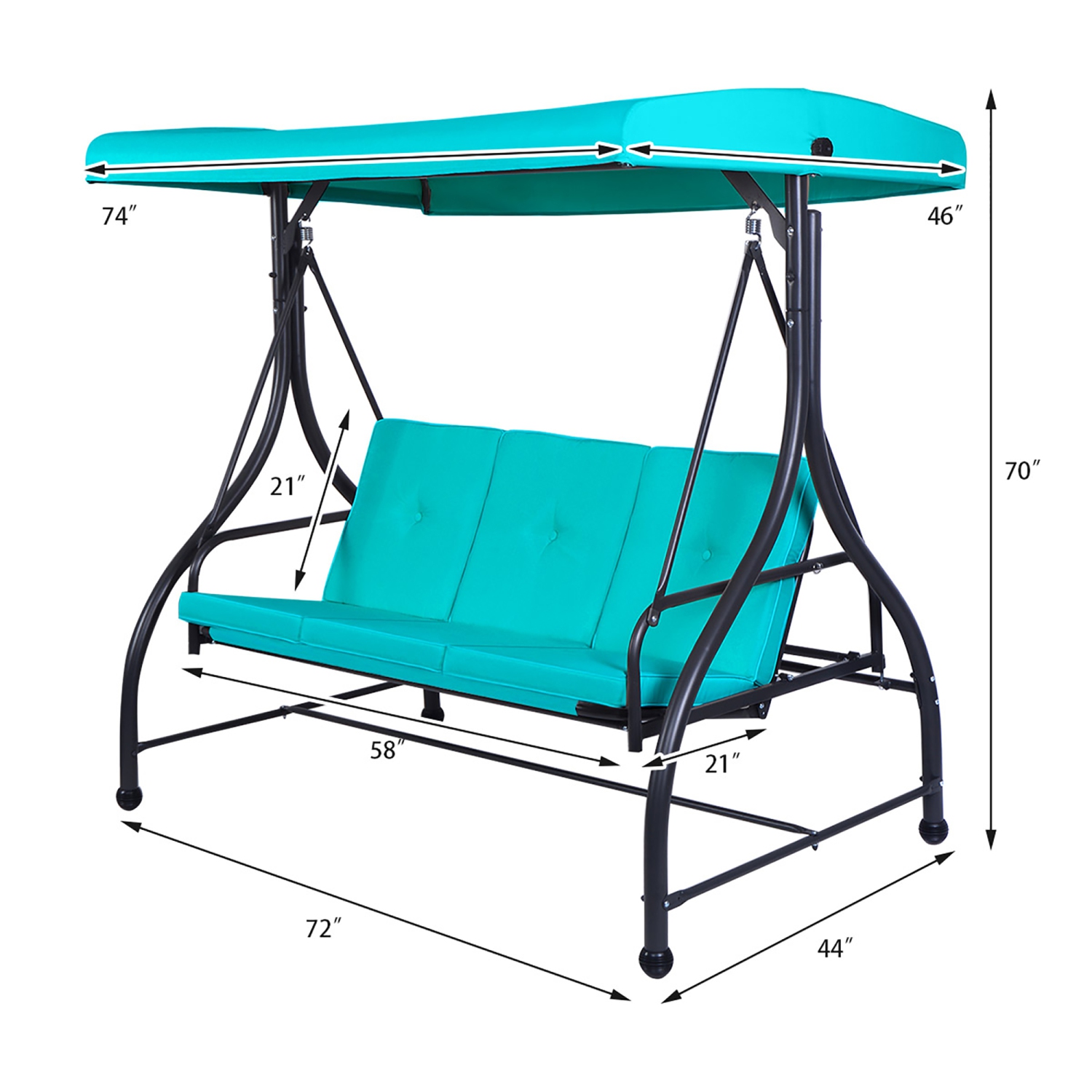 Costway Converting Outdoor Swing Canopy Hammock 3 Seats Patio Deck Furniture Turquoise