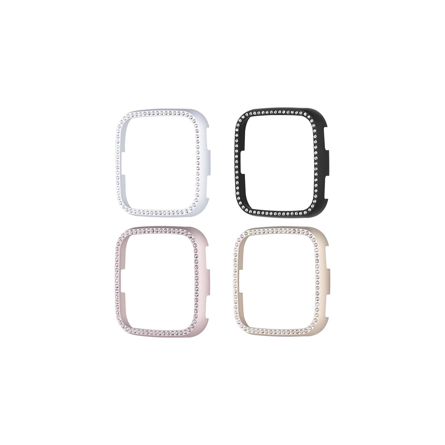 StrapsCo Alliage de Protection en Métal avec Strass pour Fitbit Versa et Versa Lite - Noir