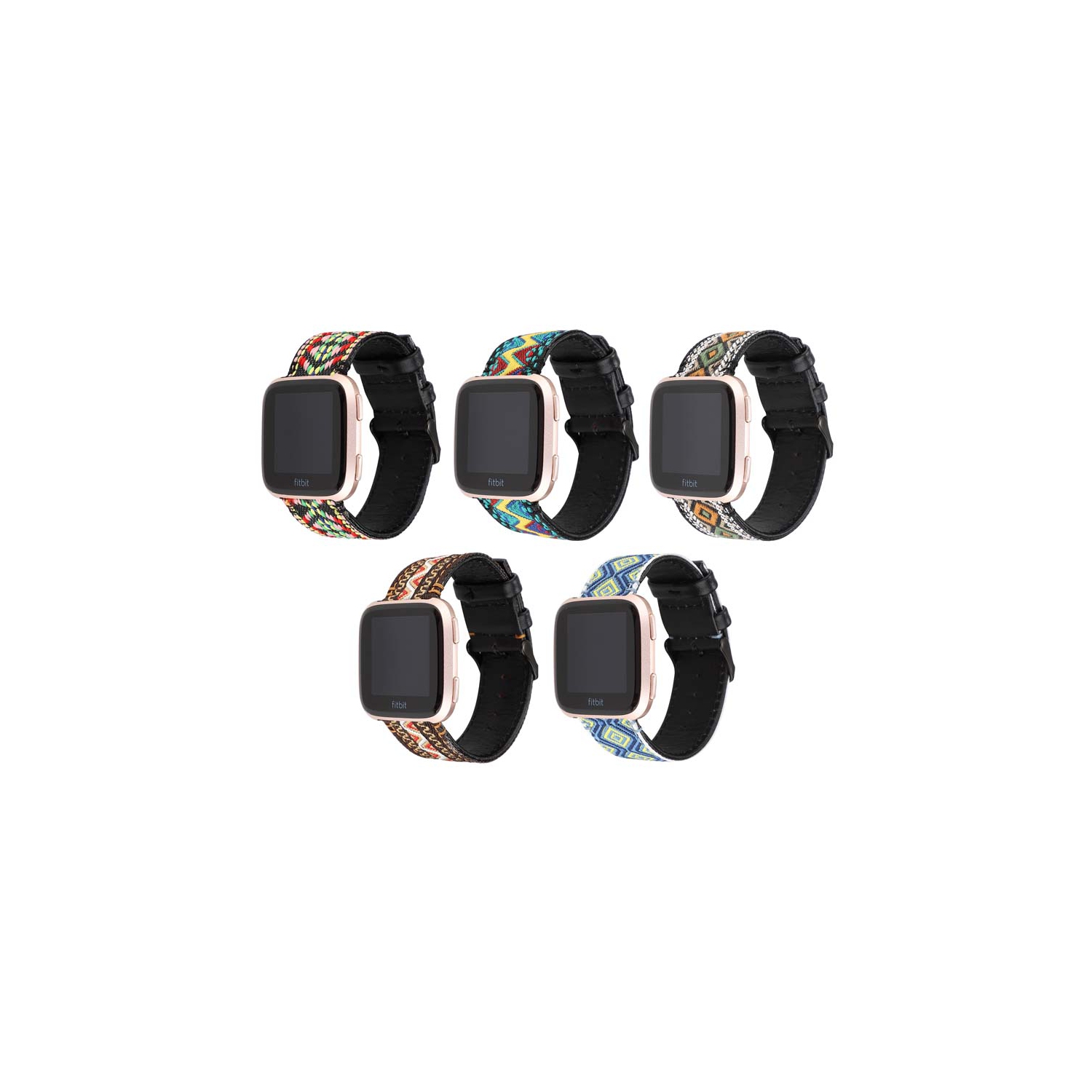 StrapsCo Embroidered Leather Watch Band Strap for Fitbit Versa, Versa 2 & Versa Lite - Blue & Green Reflections