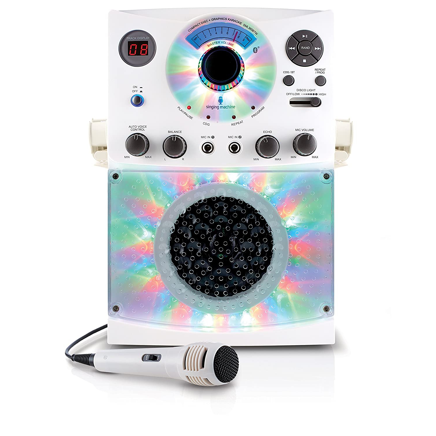 Singing Machine SML385BTW Top Loading CDG Karaoke System with Bluetooth, Sound and Disco Light Show (White)