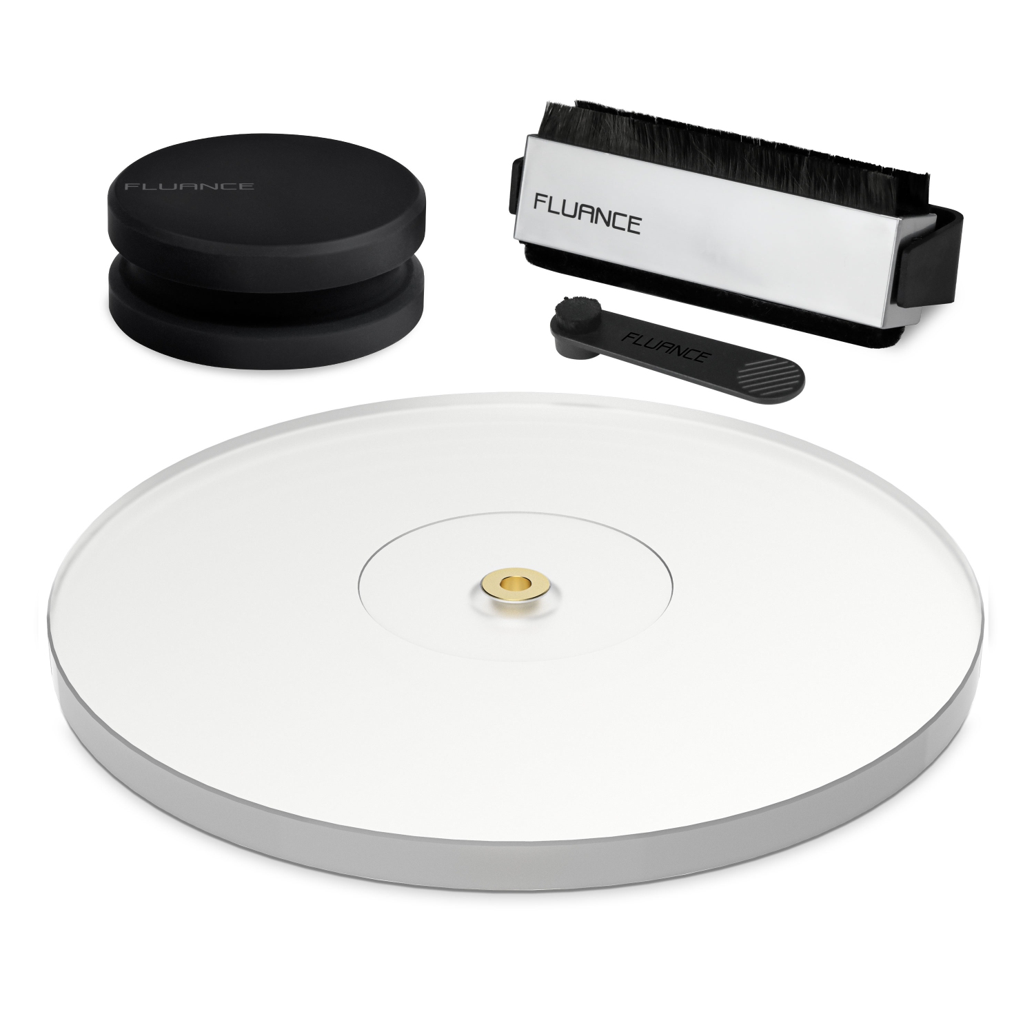 Fluance Vinyl Turntable Accessory Kit With Record And Stylus Anti-Static Brushes, Acrylic Platter and Record Weight