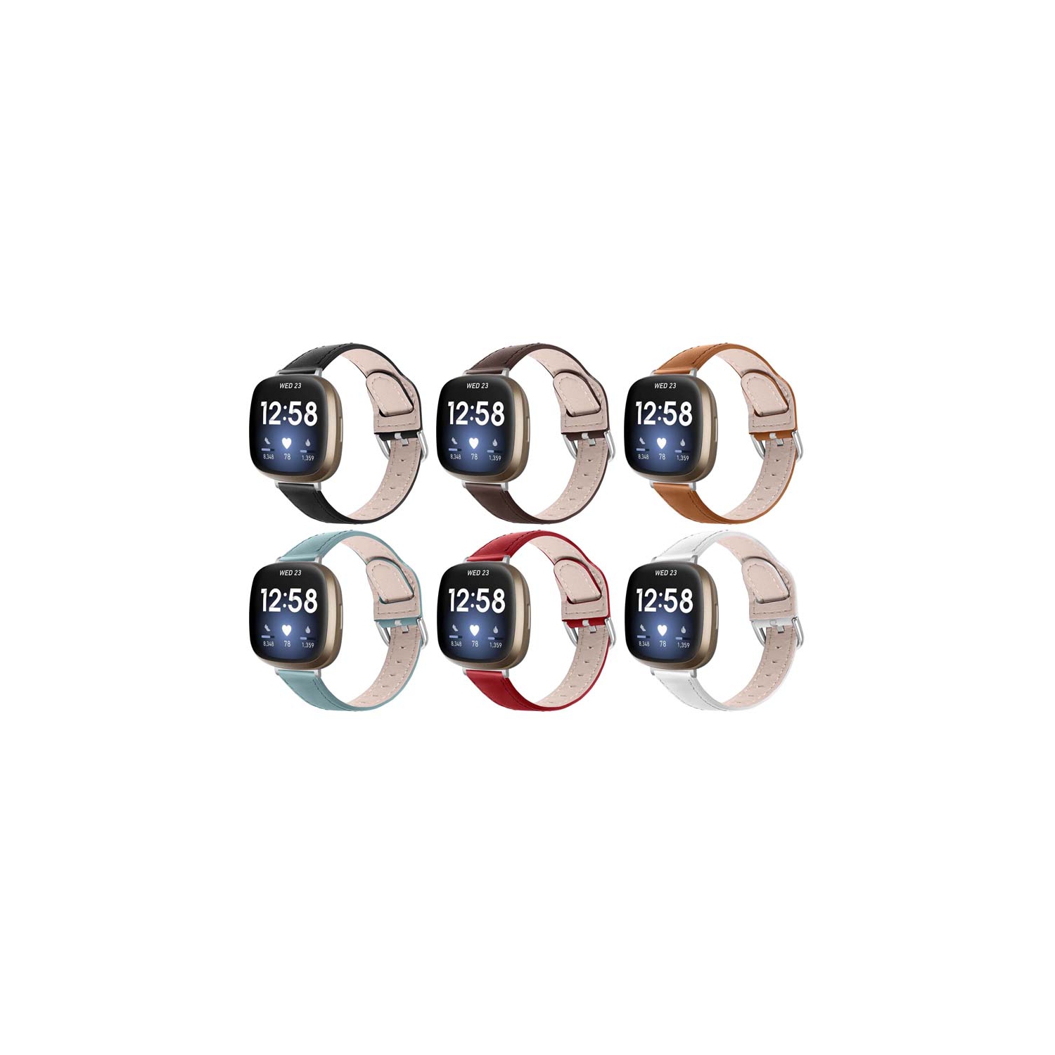 StrapsCo Buckle-and-Tuck Genuine Leather Watch Band Strap for Fitbit Sense - Red