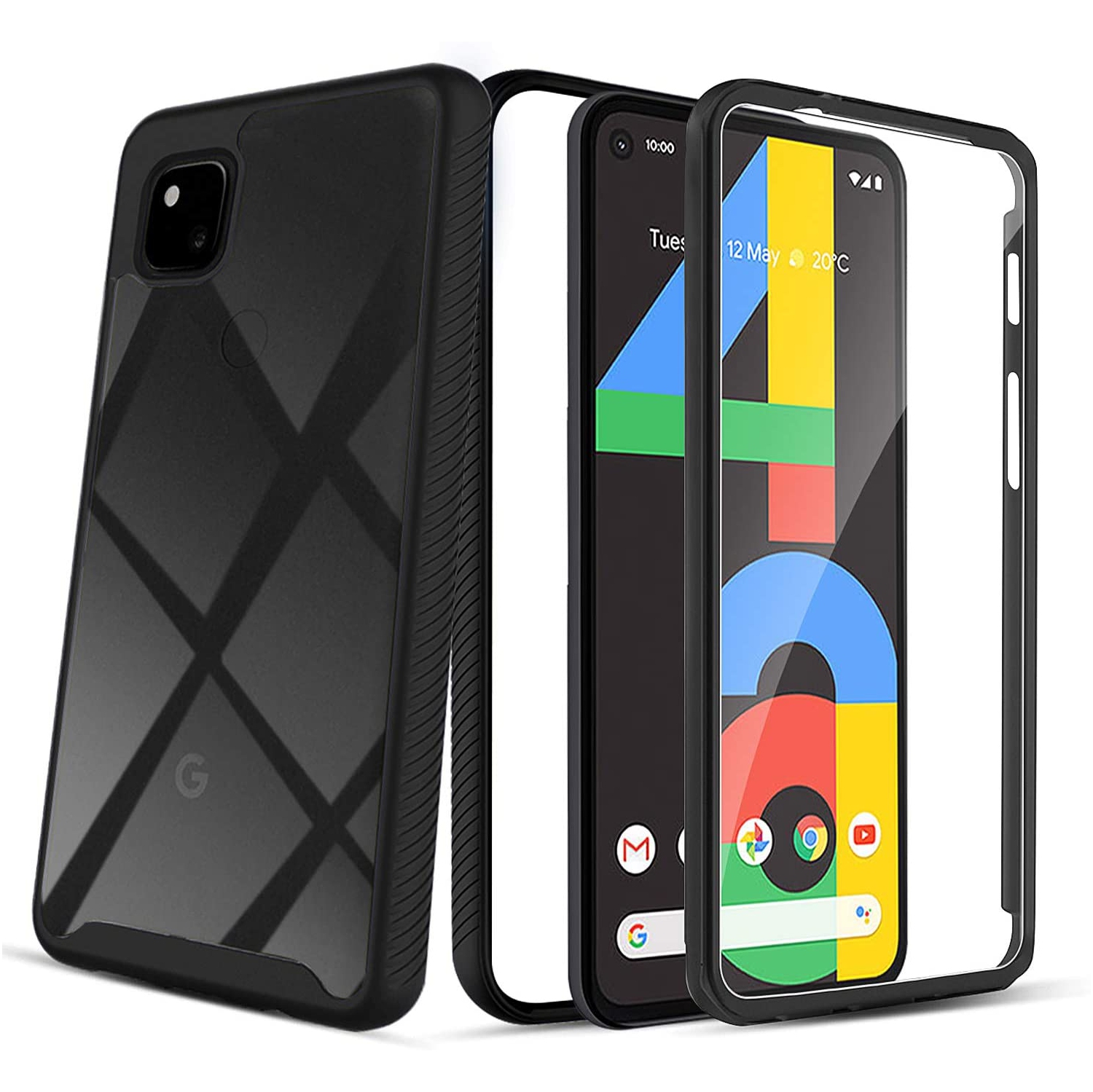 TopSave All-Inclusive Thickened Anti-Fall Soft Silicone Bumper Hard Pc Back Cover For Google Pixel 5, Black