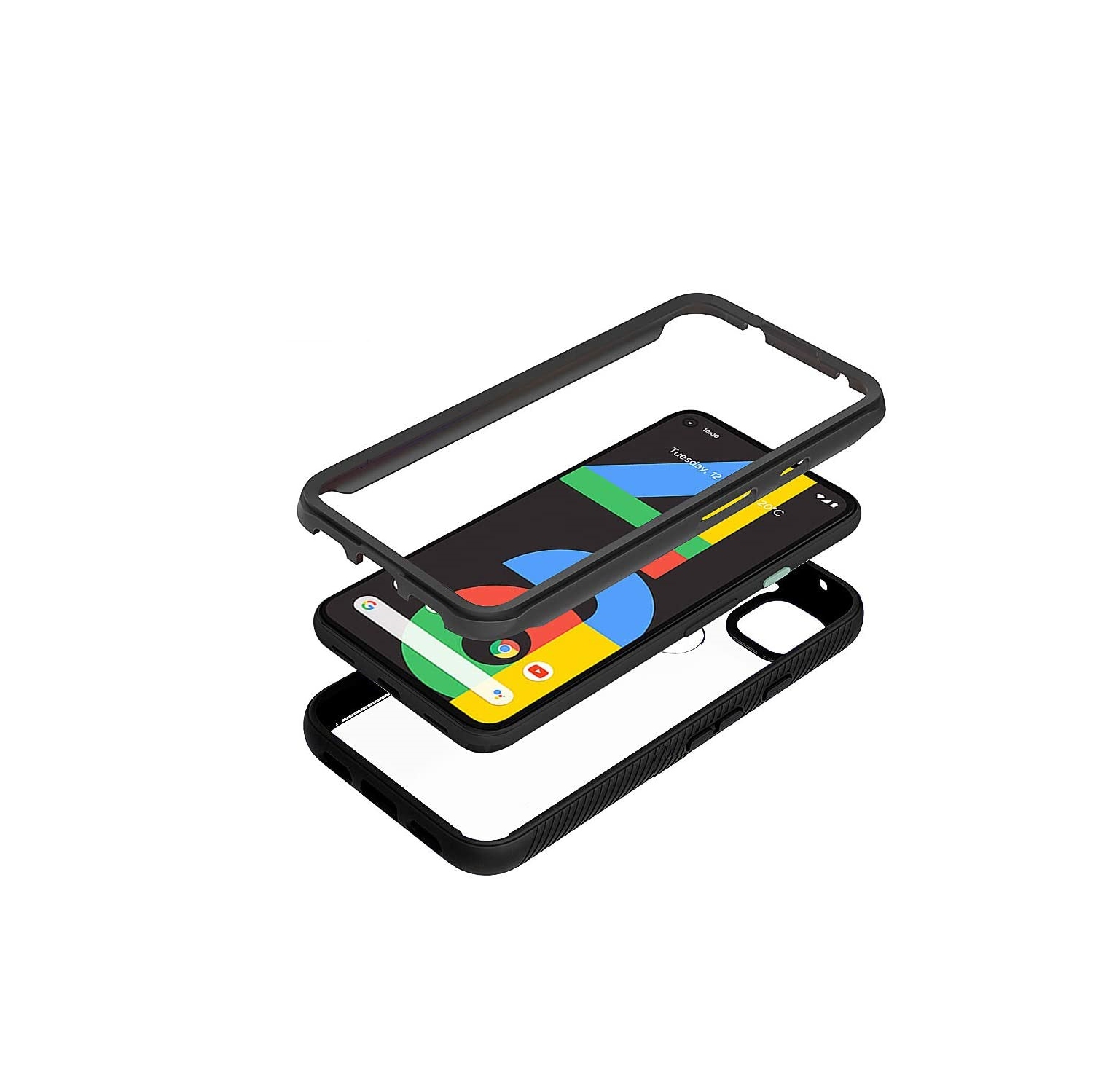 TopSave All-Inclusive Thickened Anti-Fall Soft Silicone Bumper Hard Pc Back Cover For Google Pixel 5, Black