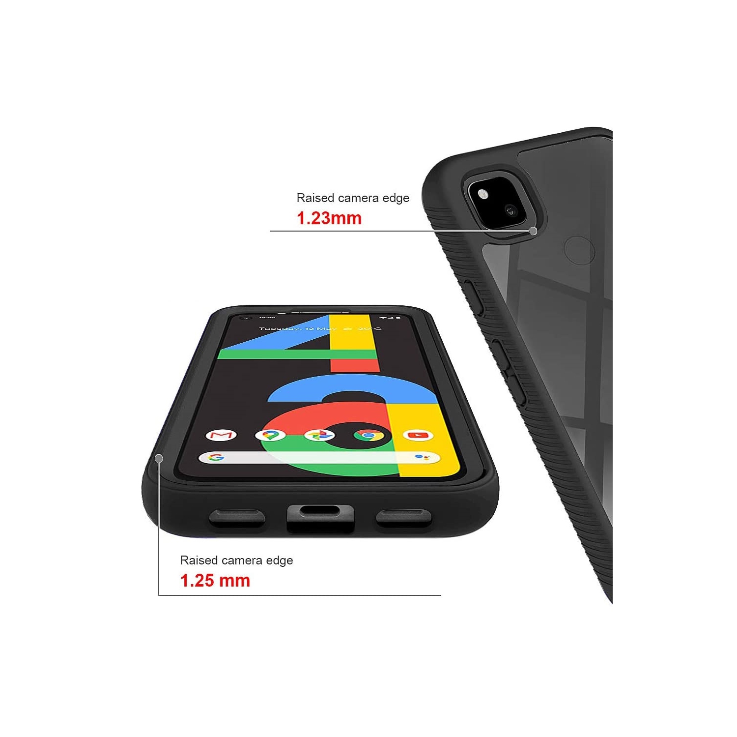 TopSave All-Inclusive Thickened Anti-Fall Soft Silicone Bumper Hard Pc Back Cover For Google Pixel 5, Black