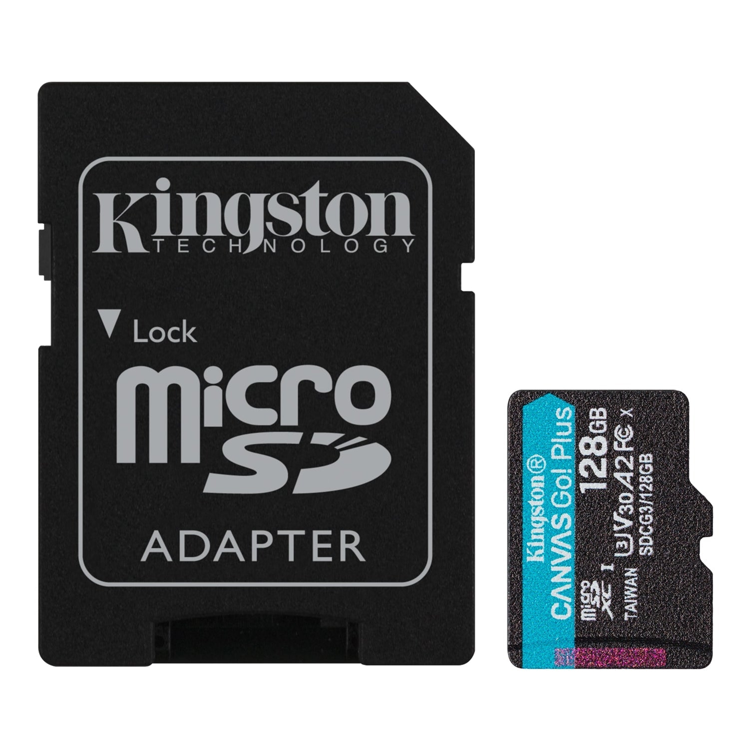 Kingston - Canvas Go MicroSD Plus Memory Card with SD Adapter, 128GB Capacity, Class 10, UHS-I, U3, V30, A2
