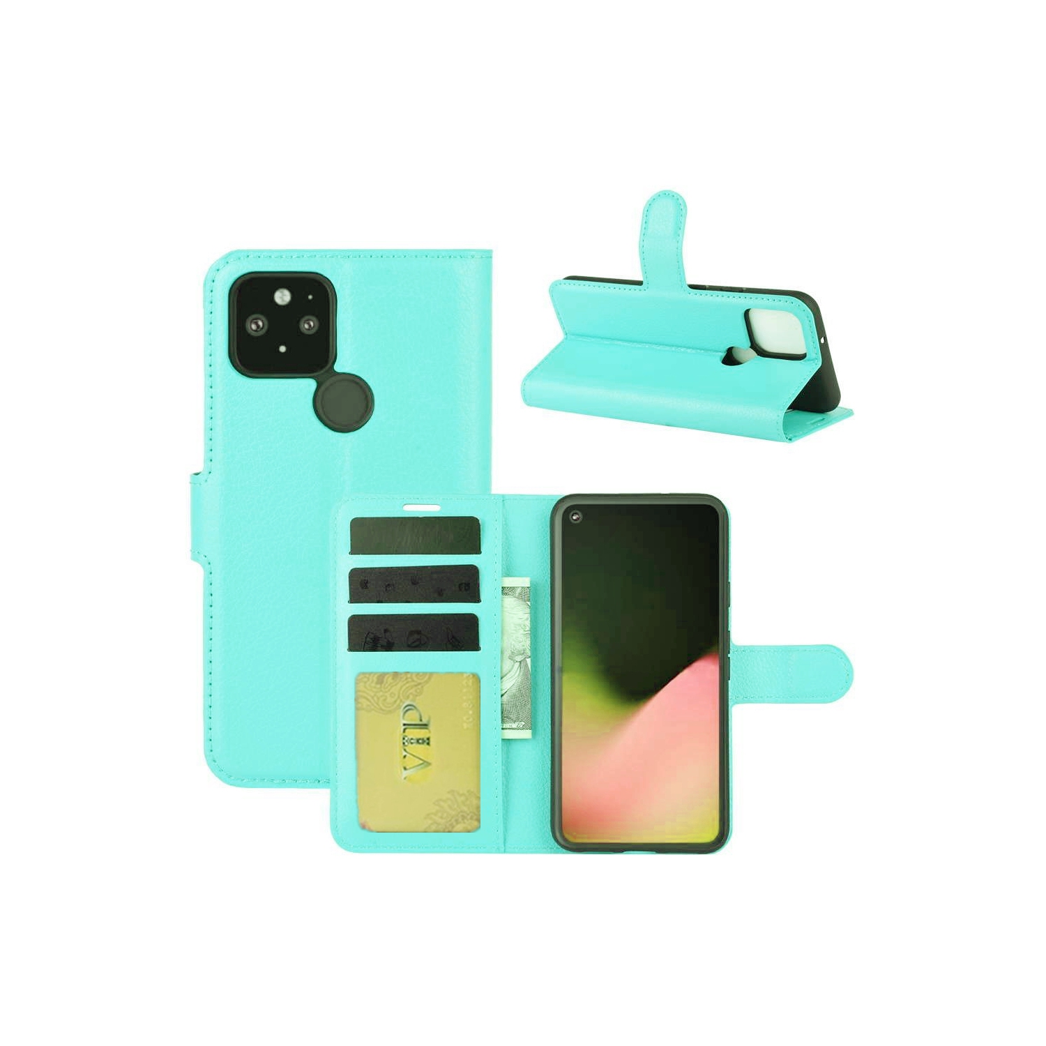[CS] Google Pixel 4a 5G 2020 Case, Magnetic Leather Folio Wallet Flip Case Cover with Card Slot, Teal