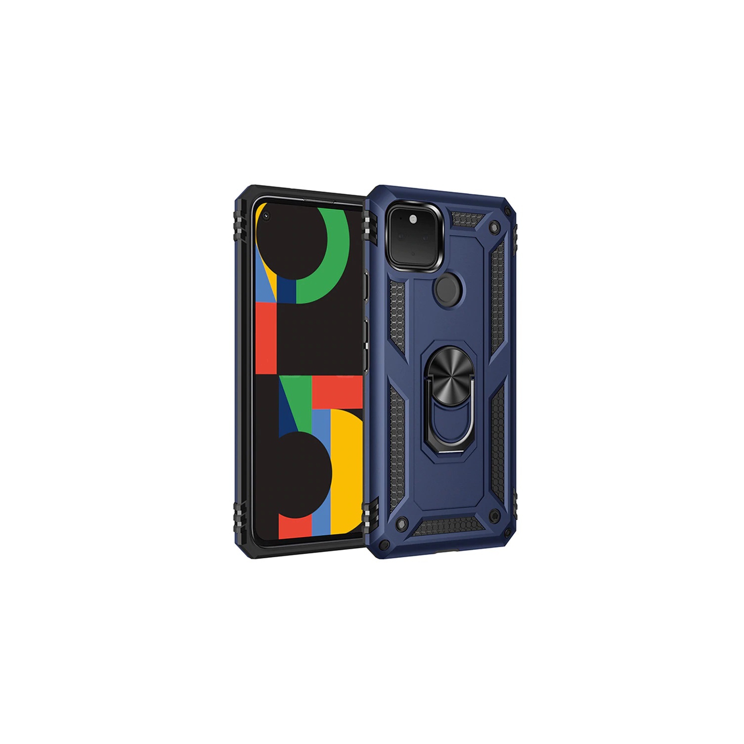 【CSmart】 Anti-Drop Hybrid Magnetic Hard Armor Case with Ring Holder for Pixel 4a 5G 2020, Navy