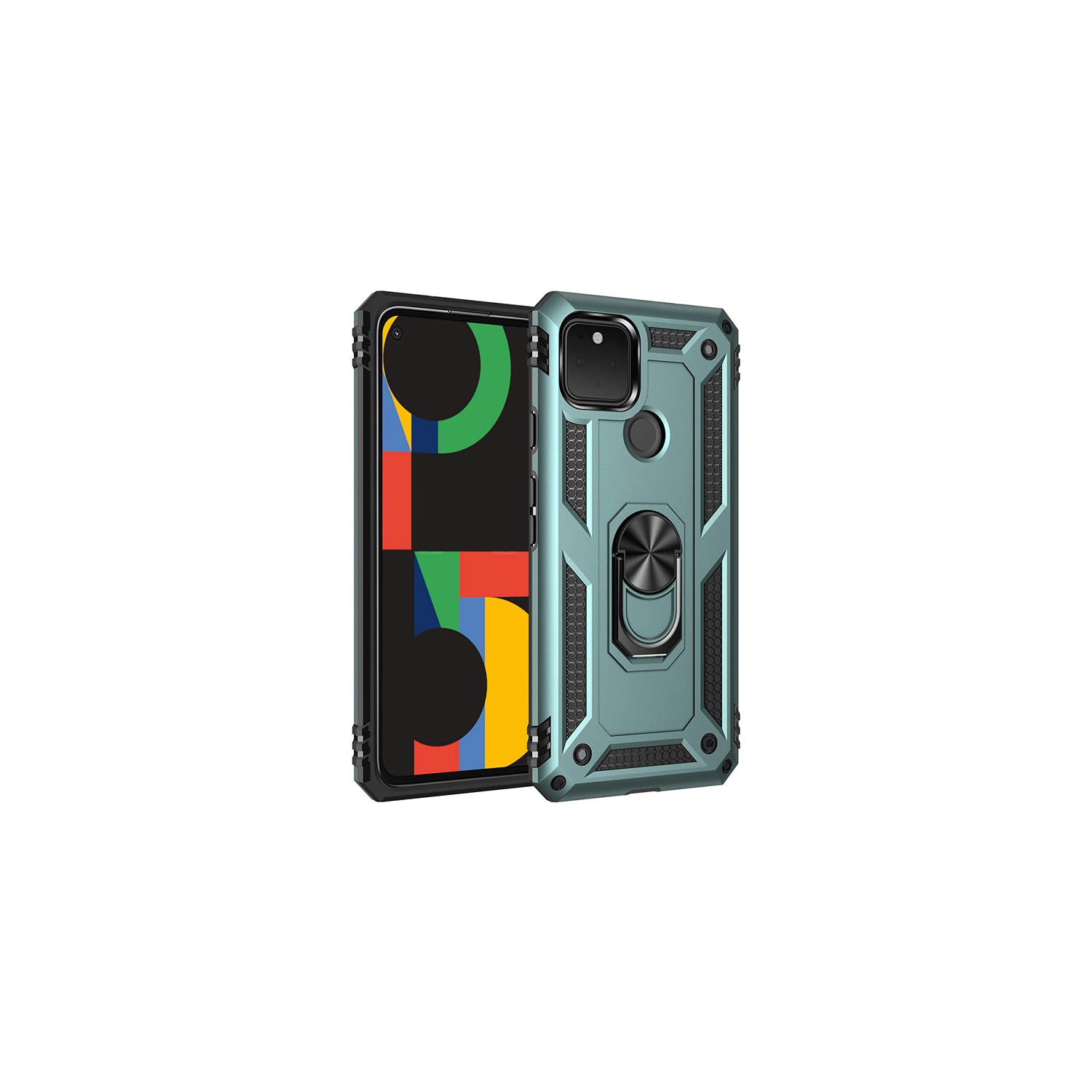 【CSmart】 Anti-Drop Hybrid Magnetic Hard Armor Case with Ring Holder for Pixel 4a 5G 2020, Midnight Green