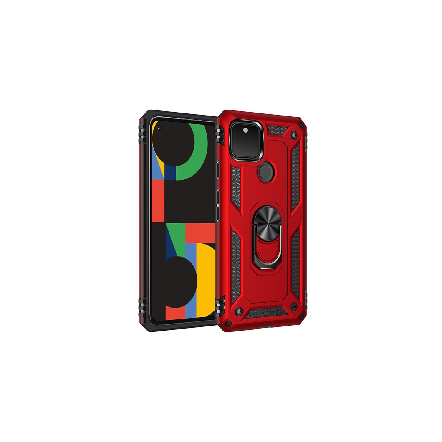【CSmart】 Anti-Drop Hybrid Magnetic Hard Armor Case with Ring Holder for Pixel 4a 5G 2020, Red