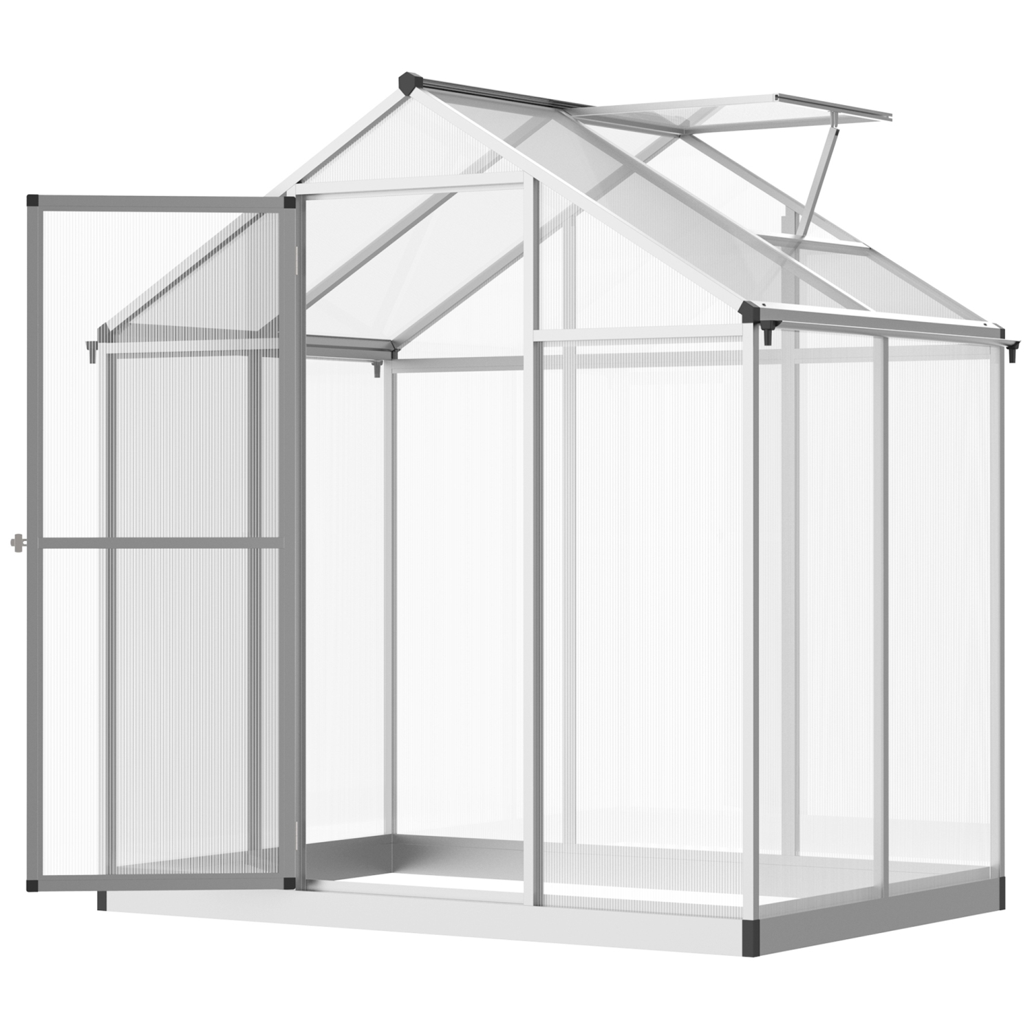 Outsunny 4' x 6' x 6.4' Walk-in Garden Greenhouse Polycarbonate Panels Plants Flower Growth Shed Cold Frame Outdoor Portable Warm House Aluminum Frame