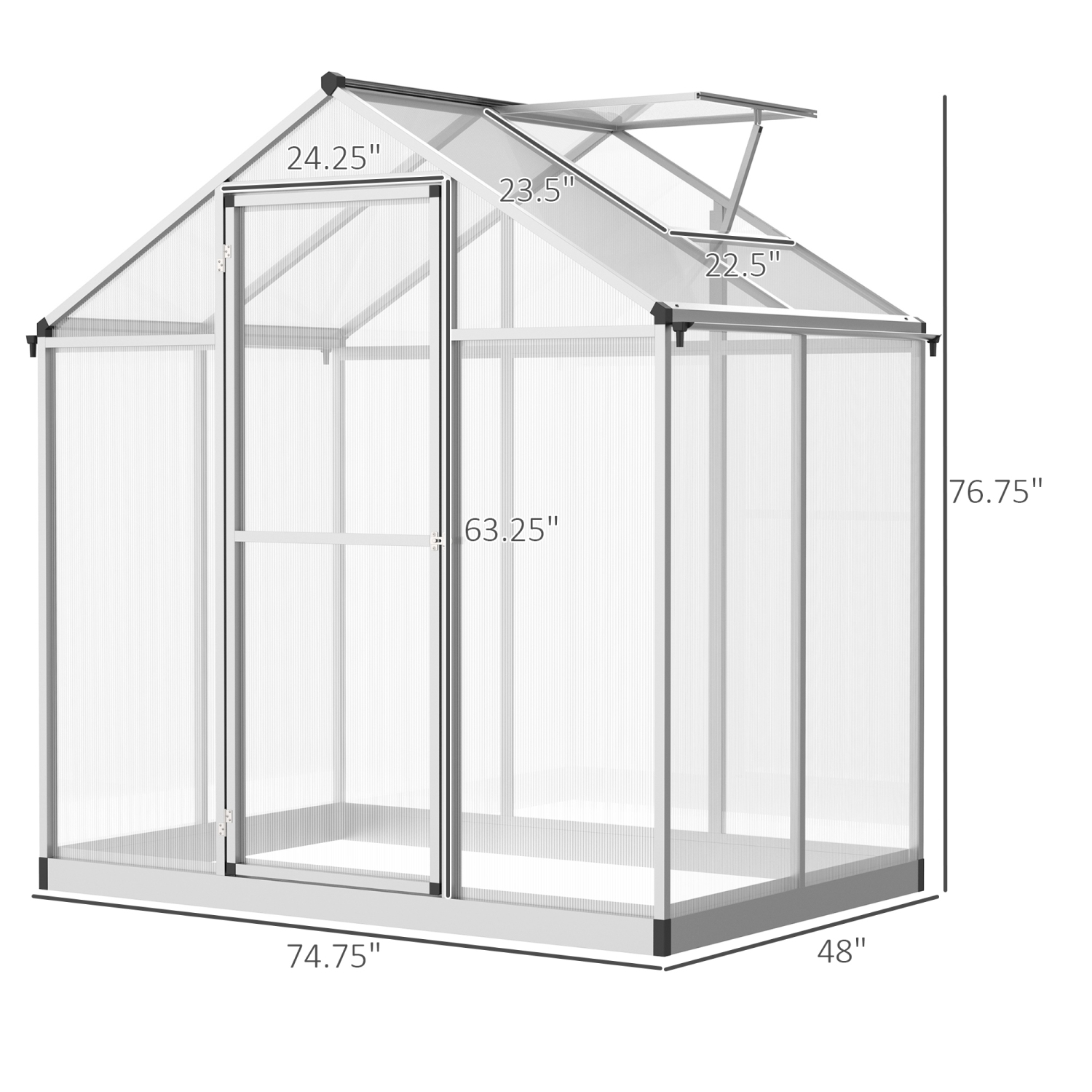 Greenhouse en polycarbonate Outsunny, 6 x 4 x 6,4 pi, ensemble de maison en aluminium vert, plantes cultivées avec gouttière et évent de toit, argent