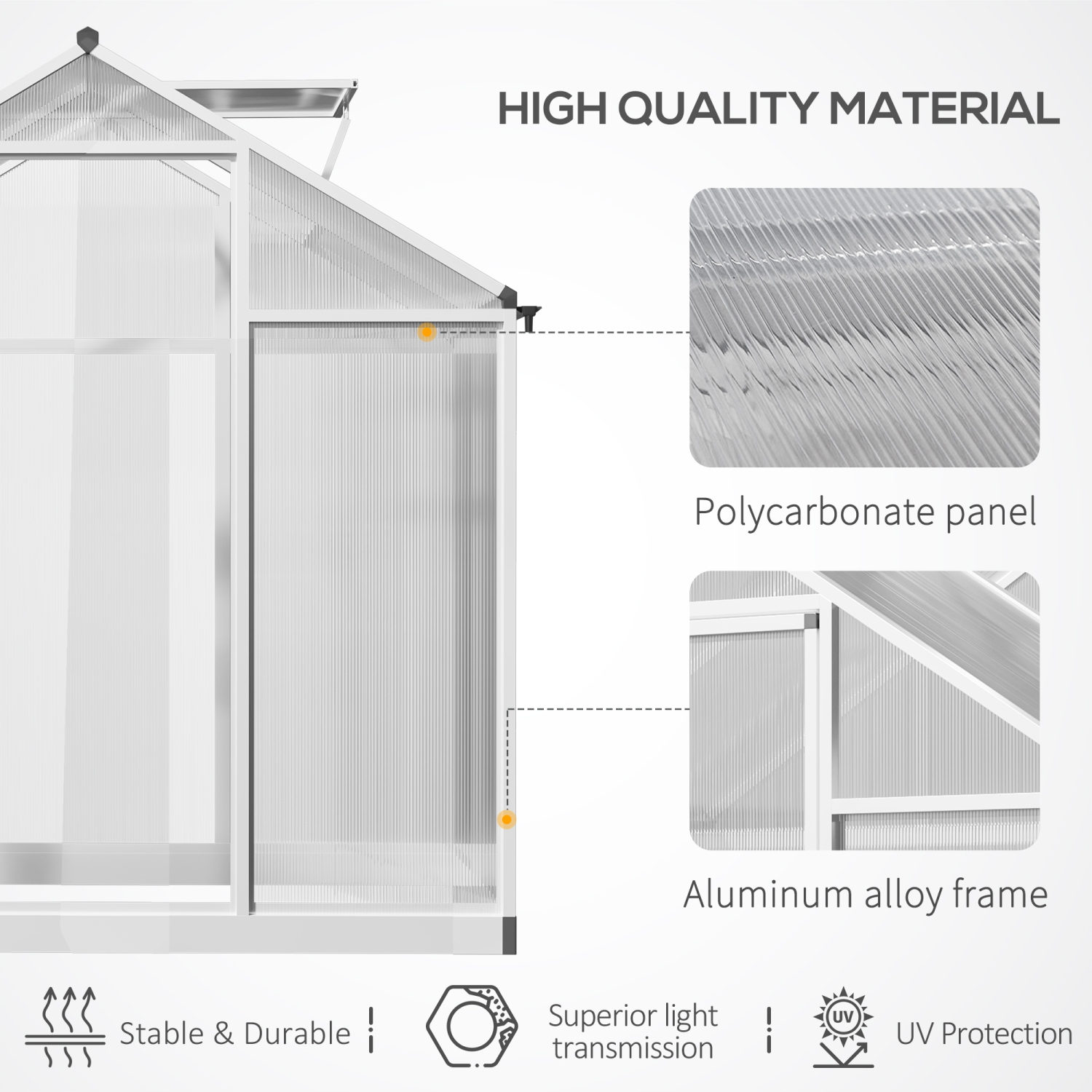Greenhouse en polycarbonate Outsunny, 6 x 4 x 6,4 pi, ensemble de maison en aluminium vert, plantes cultivées avec gouttière et évent de toit, argent