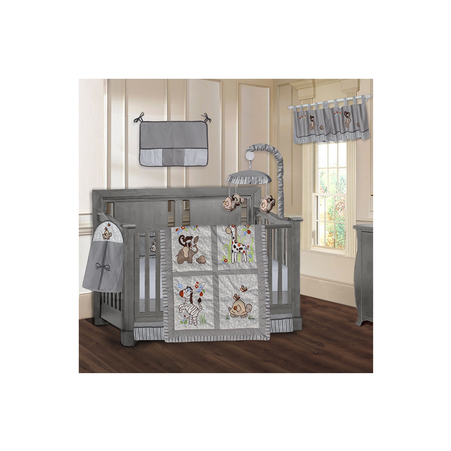 Ensemble de literie 9 pièces pour lit de bébé Jungle Grey de BabyFad