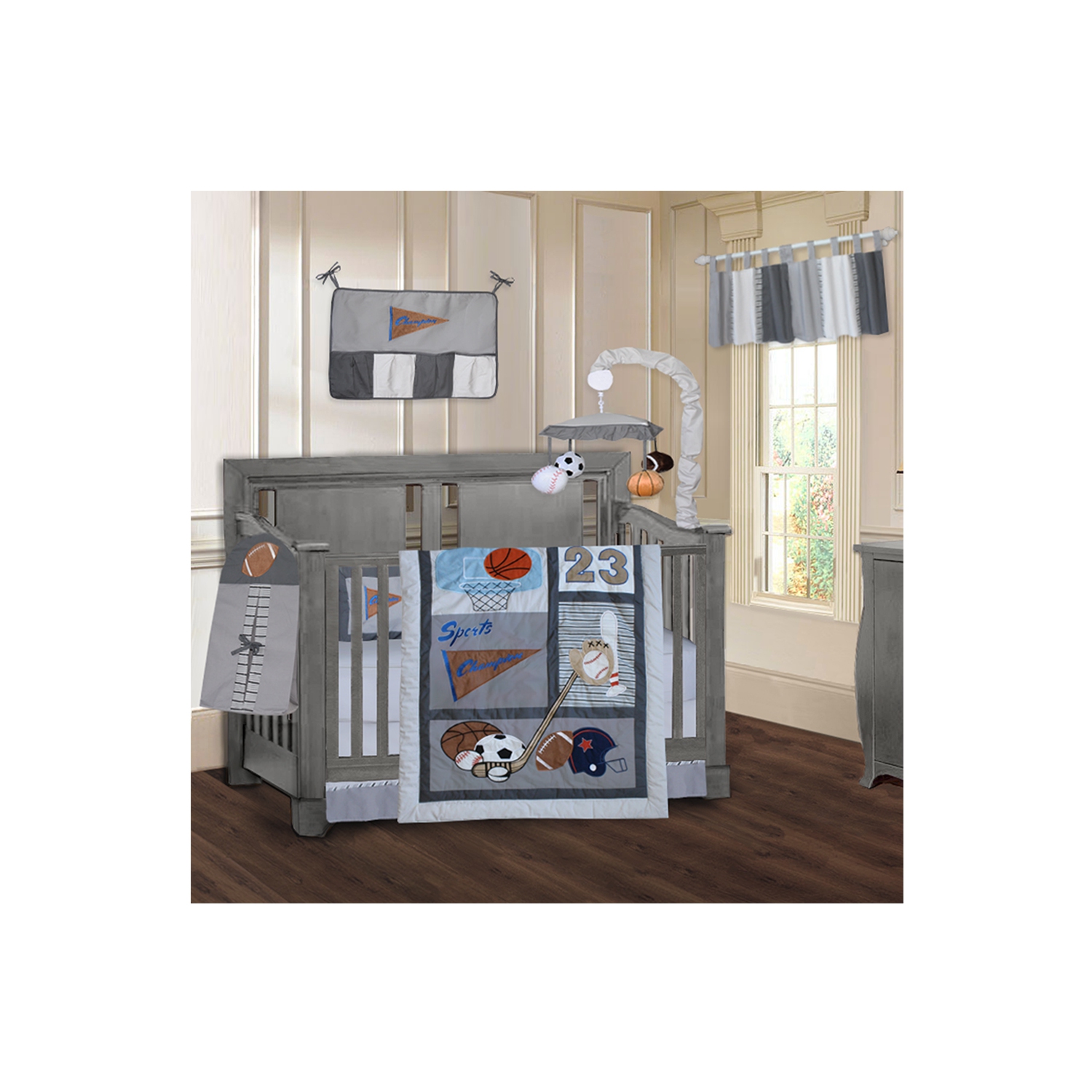 BabyFad Sports Champion Grey 9 Piece Baby Crib Bedding