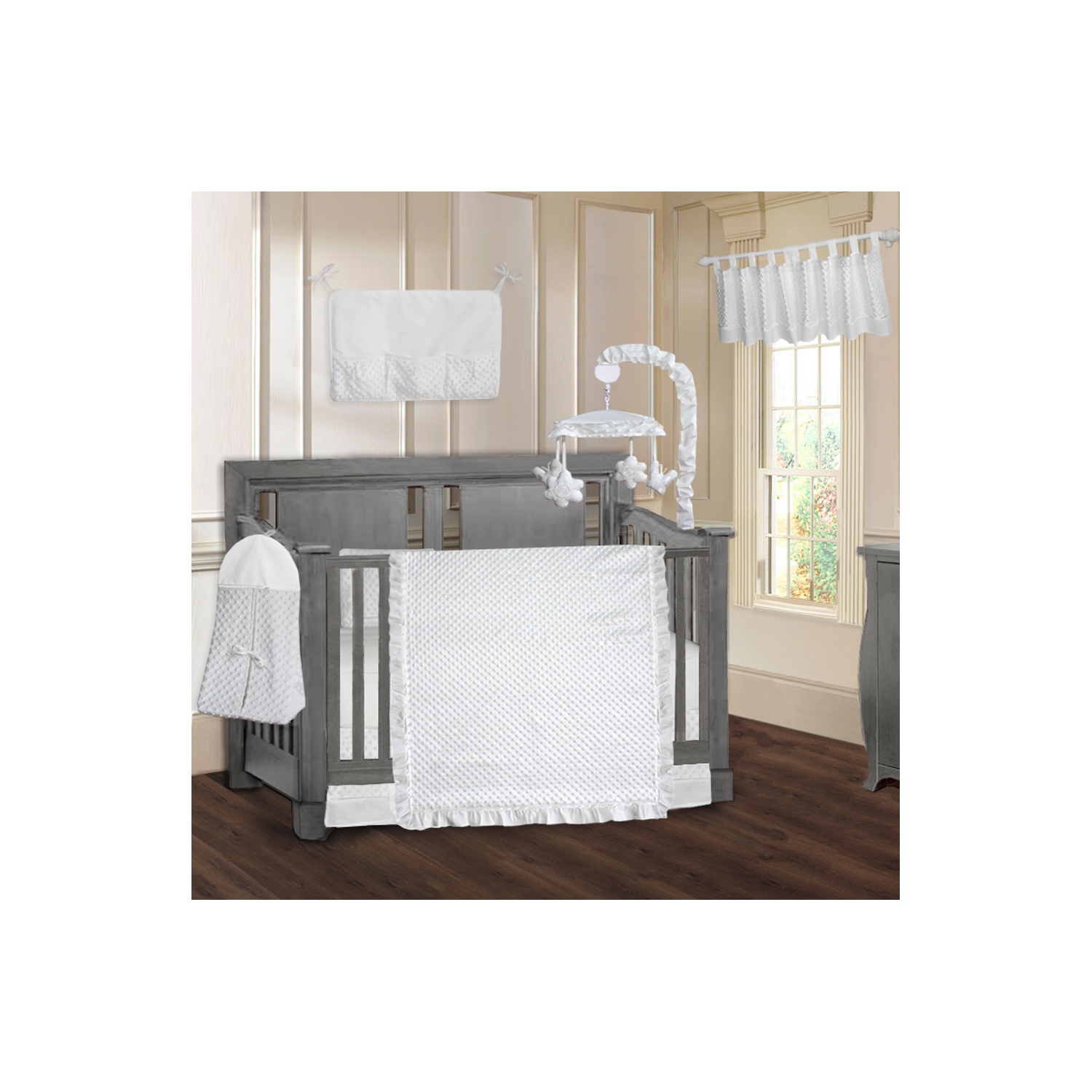 BabyFad Minky Ultra White 9 Piece Baby Crib Bedding