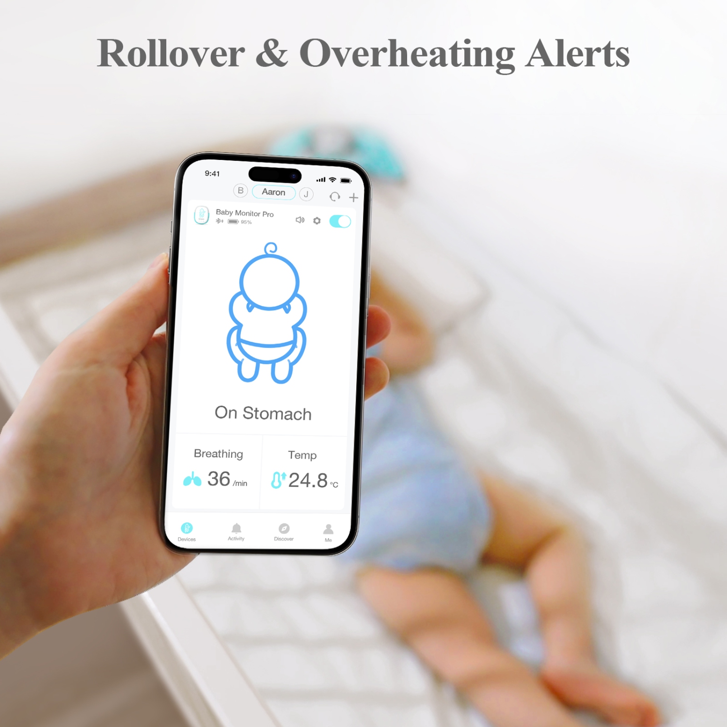 Interphone de surveillance respiratoire de Sense-U, alertes en temps réel pour ne pas respirer, retournement, surchauffe de n'importe où