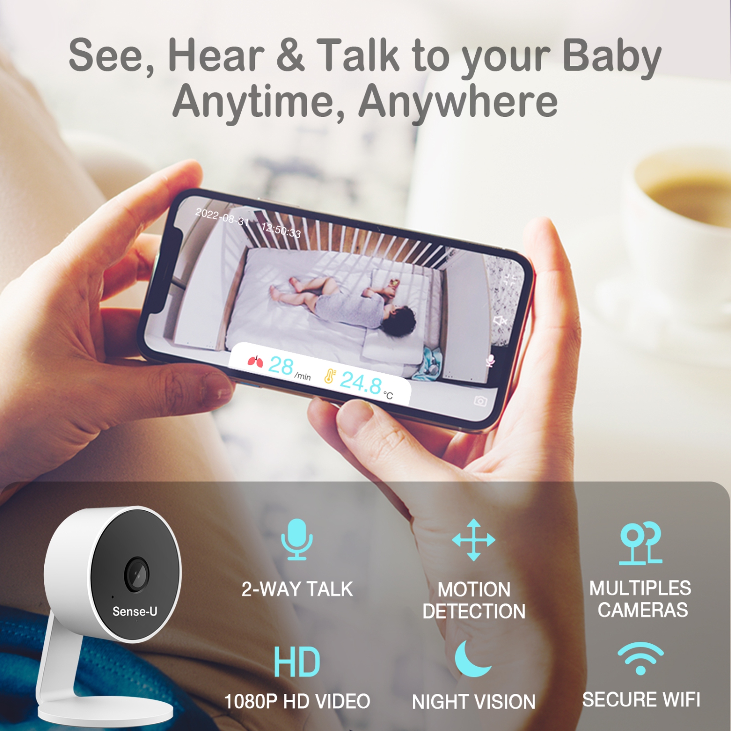 Sense-U Smart Baby Monitor 3 + Camera with Breathing Motion