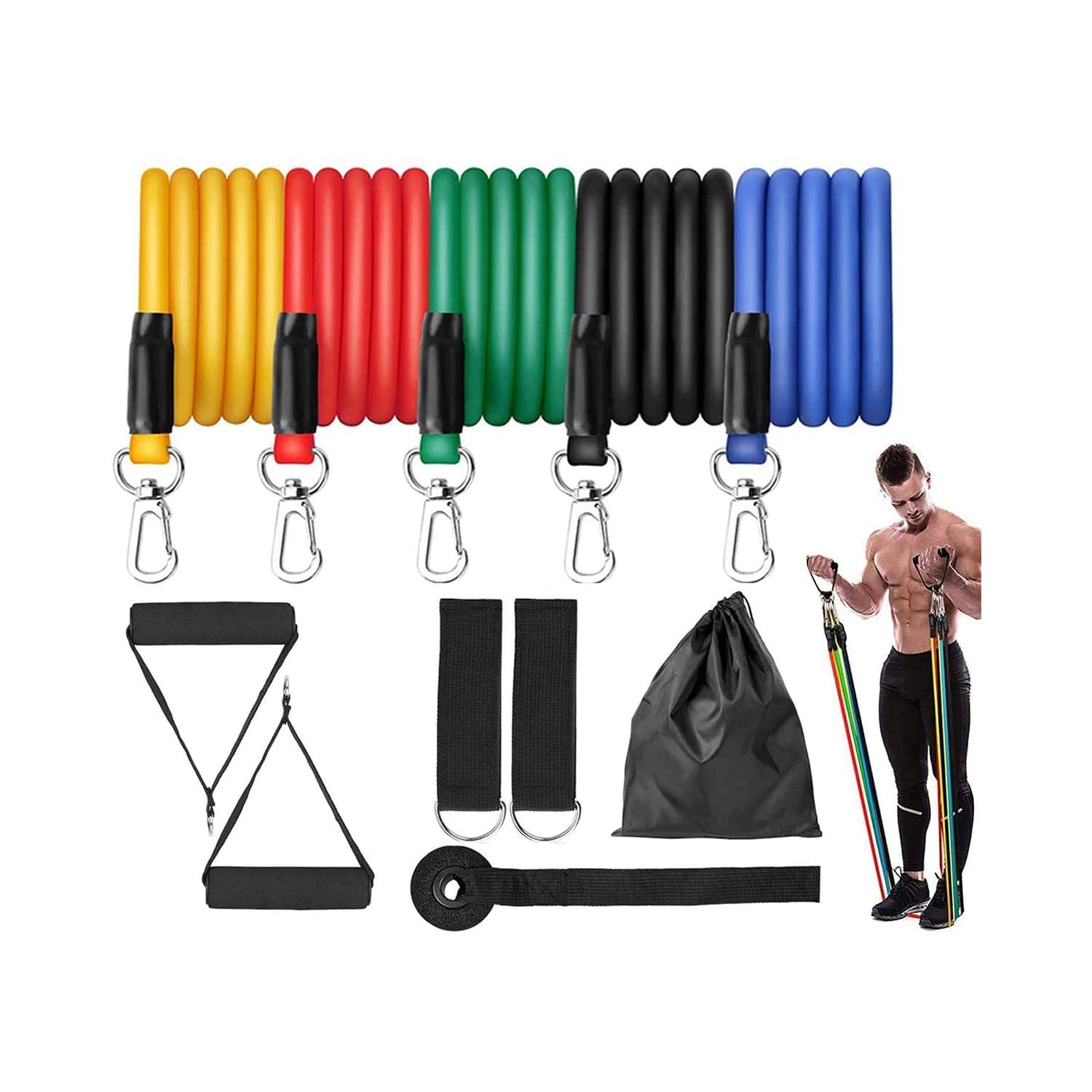 Resistance Bands Set, Exercise Bands Up to 100 LBS, Resistance Bands with Handles, Updated with Ankle Straps, Door Anchor, Workout Bands for Building Muscle and Keeping Healthy at Home, Gym