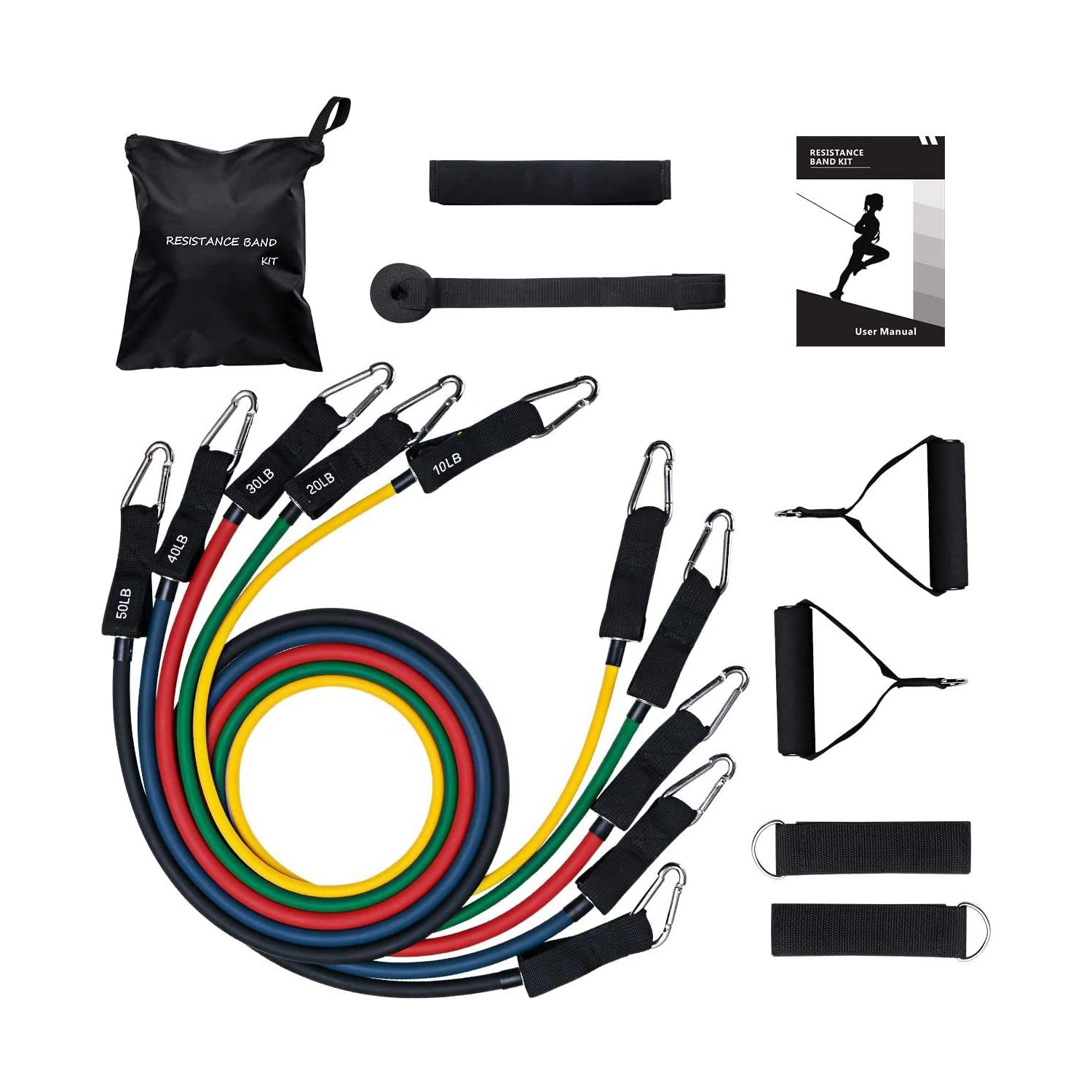 Resistance Bands Set, Exercise Bands Up to 100 LBS, Resistance Bands with Handles, Updated with Ankle Straps, Door Anchor, Workout Bands for Building