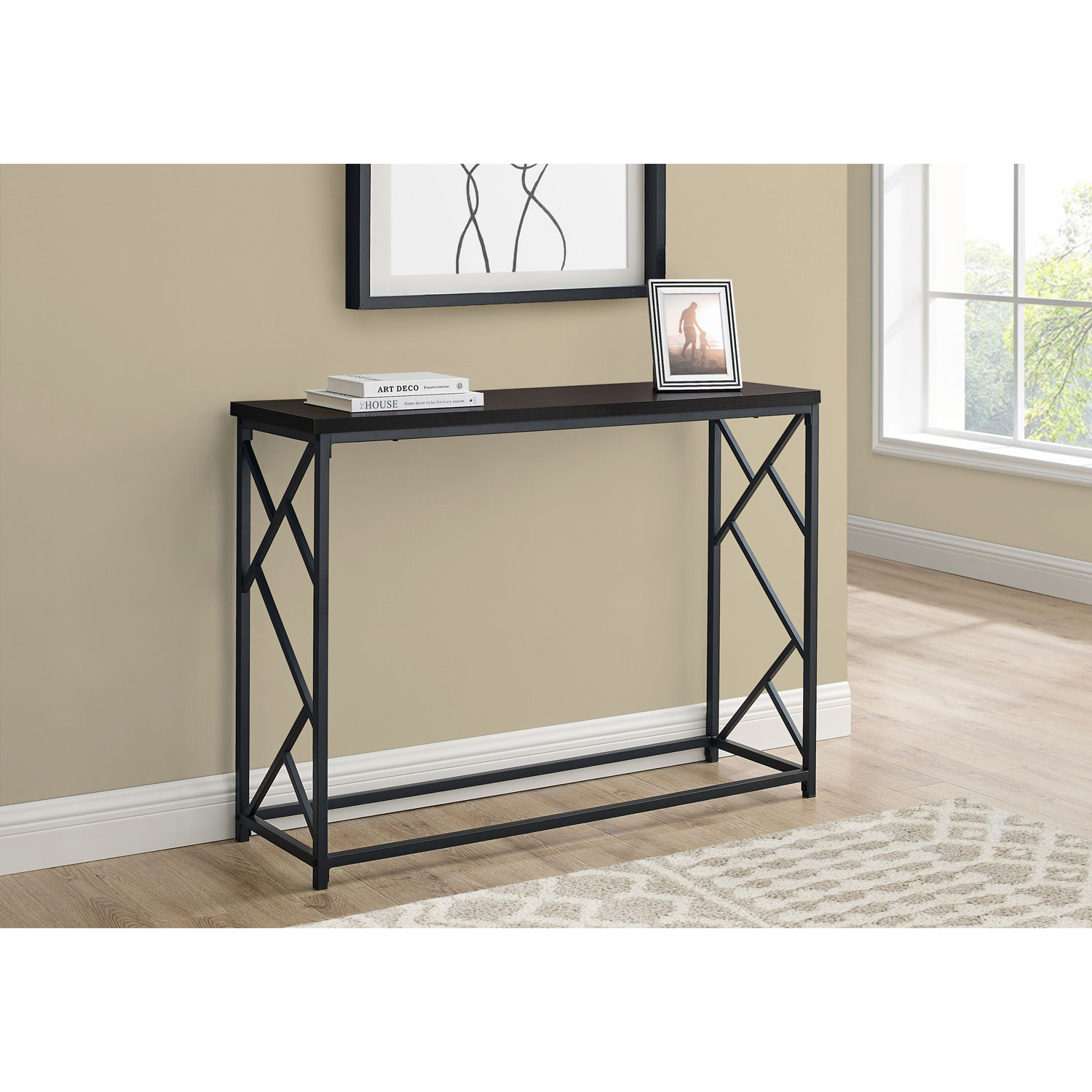 Monarch Contemporary Rectangular Console Table - Espresso/Black