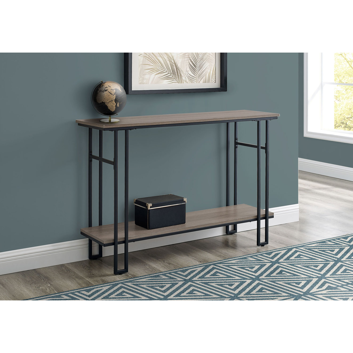 Monarch Contemporary Rectangular Console Table with 1 Shelf - Taupe/Black