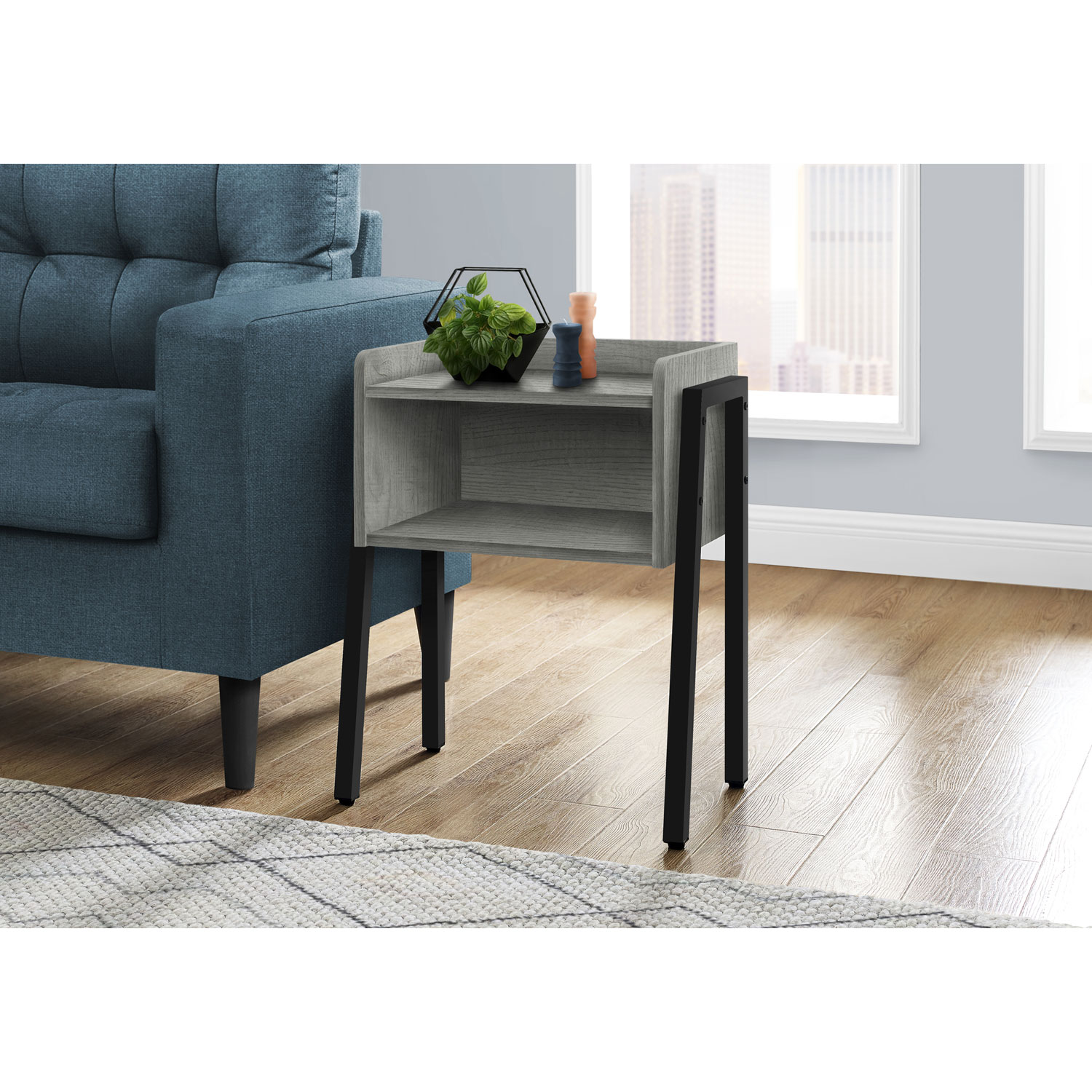 Monarch Contemporary Rectangular End Table with Shelf - Grey/Black