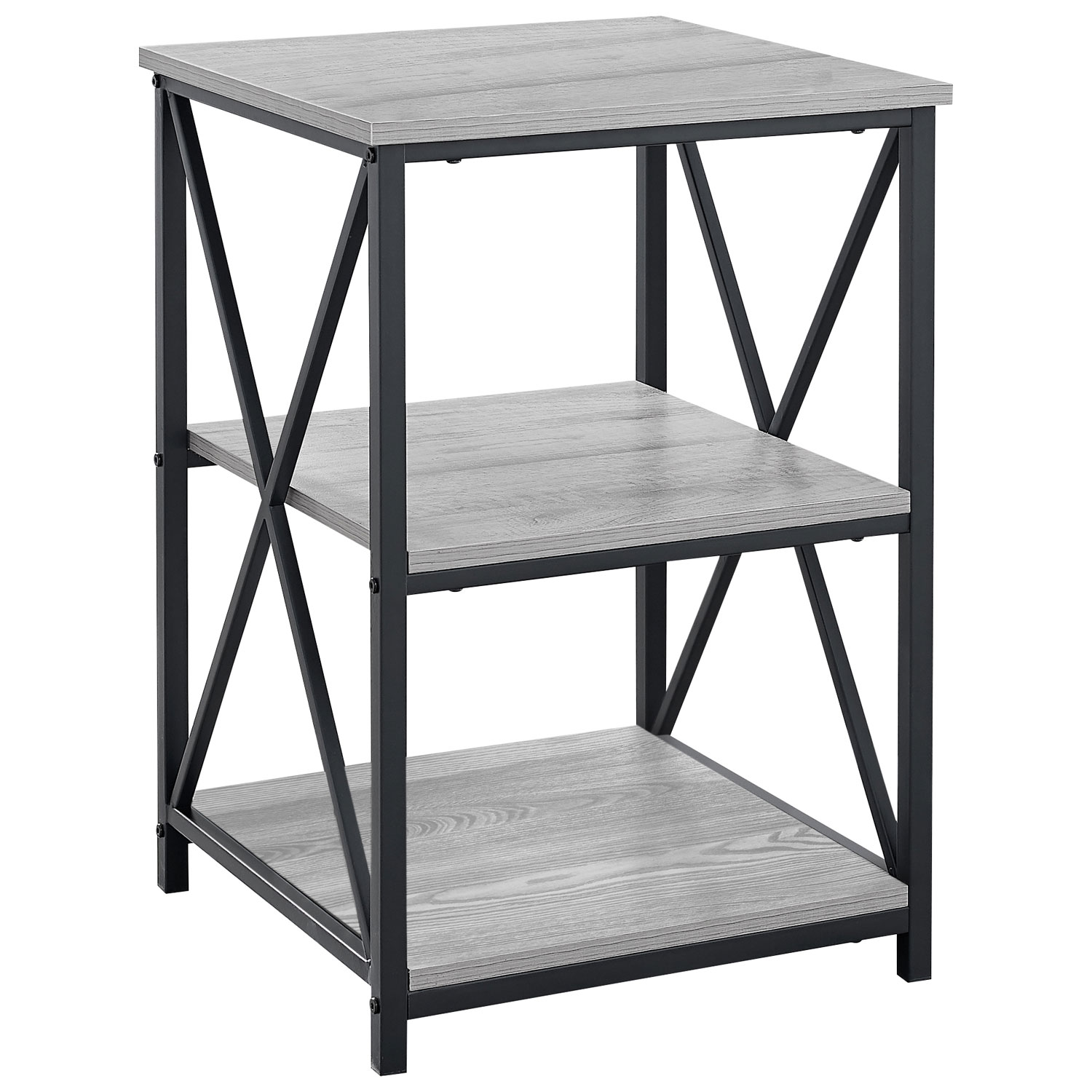 Monarch Contemporary Square End Table with Shelves - Grey/Black