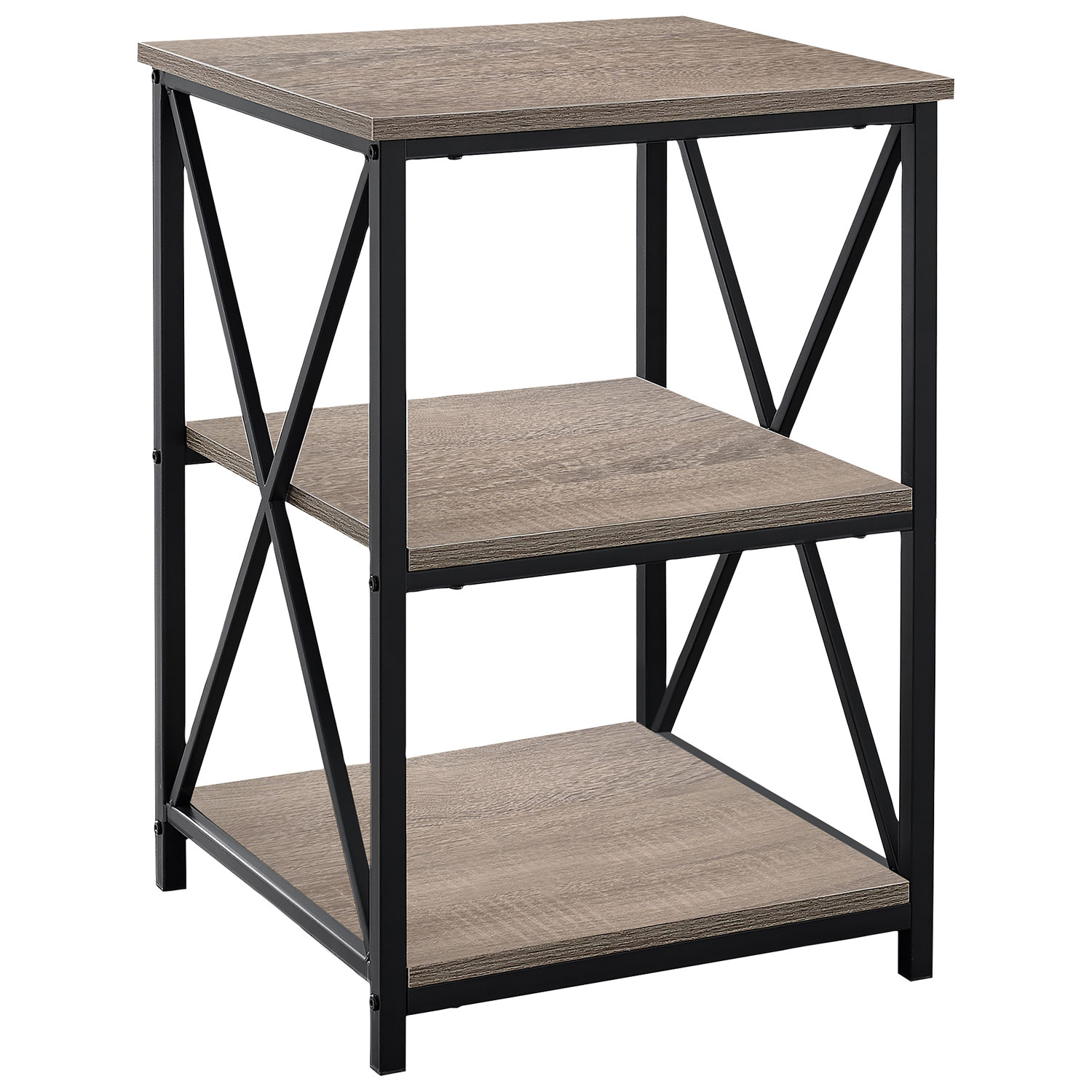 Monarch Contemporary Square End Table with Shelves - Dark Taupe/Black