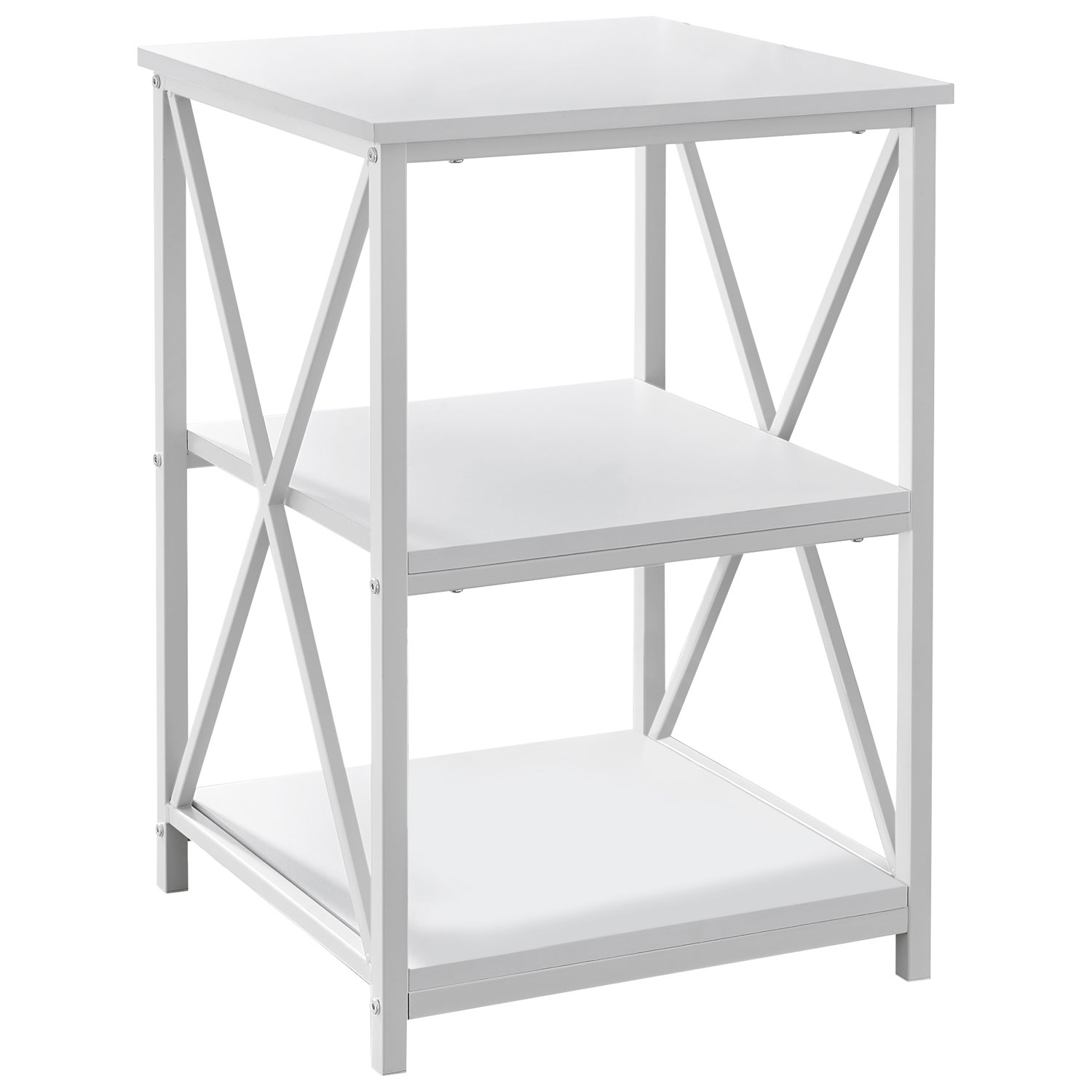 Monarch Contemporary Square End Table with Shelves - White