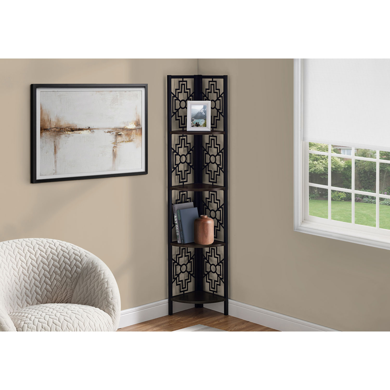 Monarch 62" 4-Shelf Metal Corner Bookcase - Espresso/Black